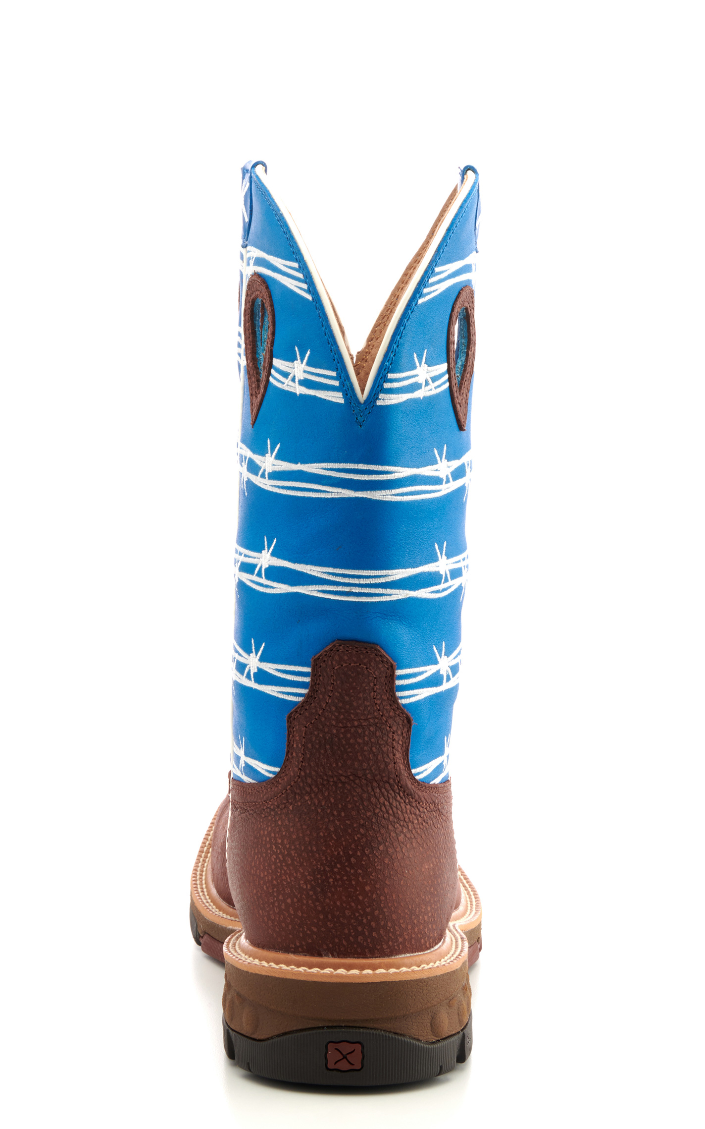 Twisted X Men's Rust Brown and Sky Blue with Barbwire Embroidery CellStretch Square Alloy Toe Work Cowboy Boot - Image 1