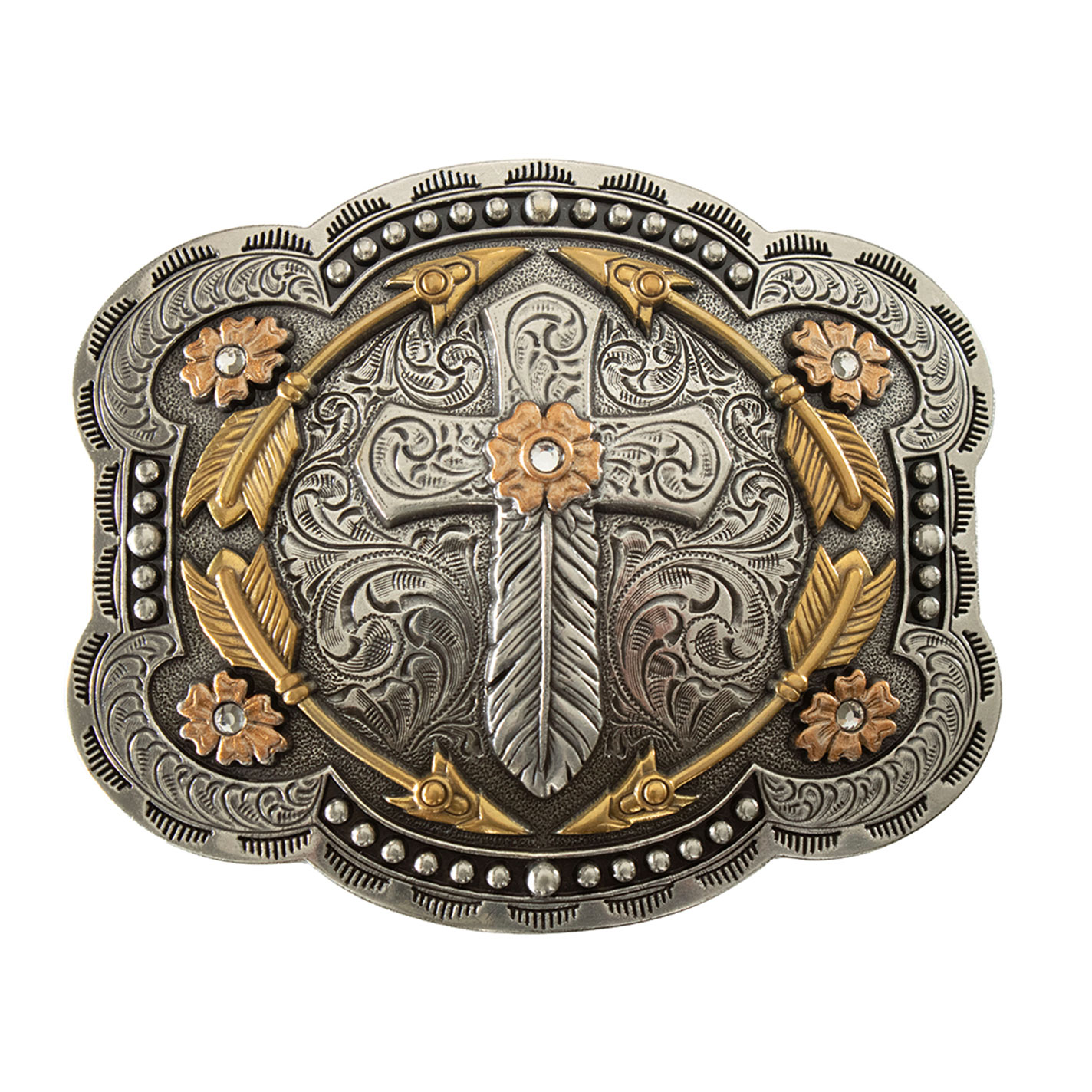 BLAZIN ROXX TWO TONE FEATHER CROSS SCALLOP BUCKLE - Image 1