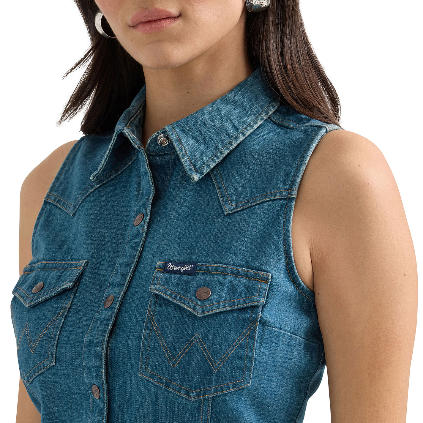 Wrangler Retro Women's Medium Wash Sleeveless Shirt Dress - Image 1