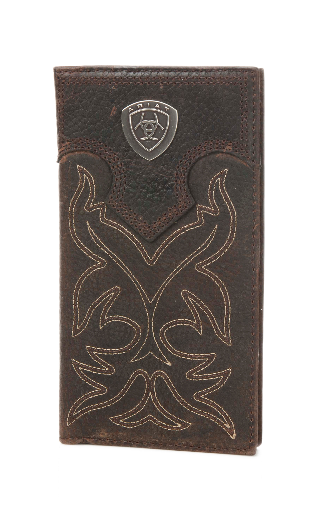 Ariat Brown with Brown Overlay Boot Stitch & Shield Leather Checkbook / Rodeo Wallet - Image 1