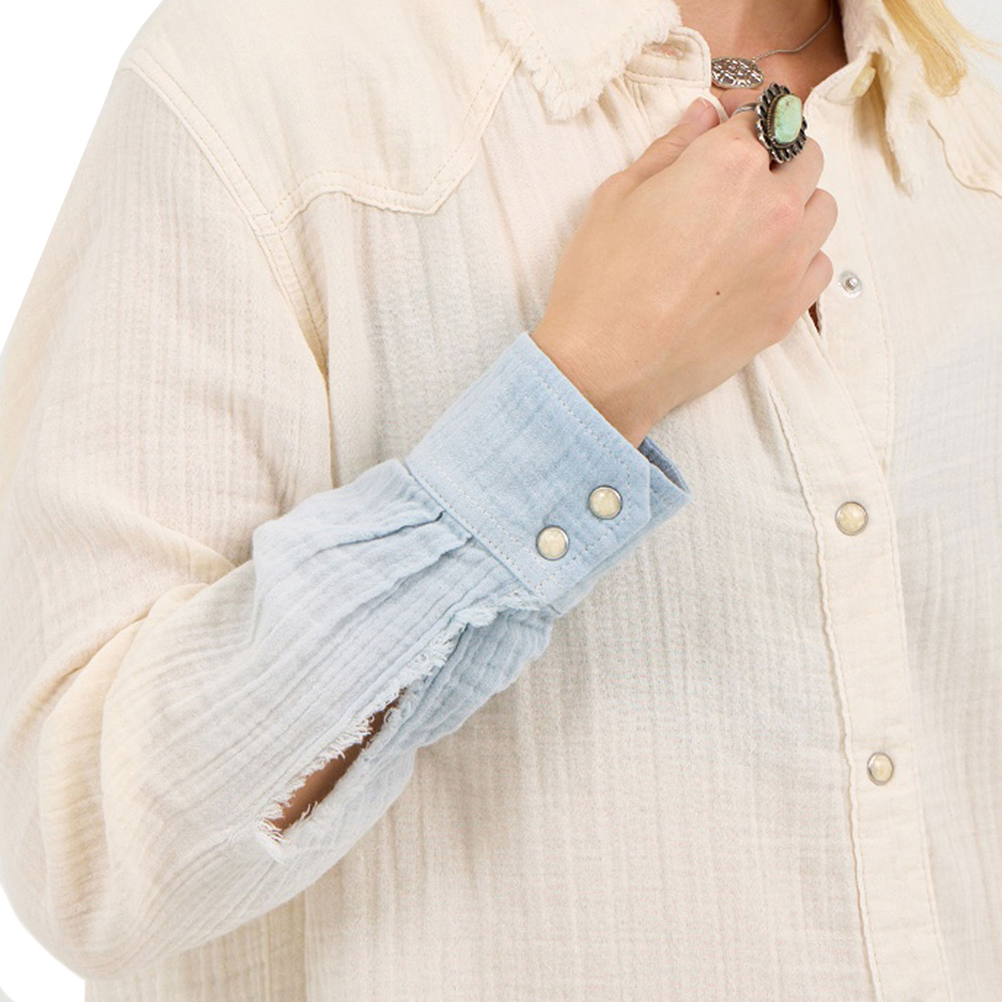 Wrangler X Lainey Wilson Women's White & Blue Dip Dye Call A Cowboy Top - Image 1