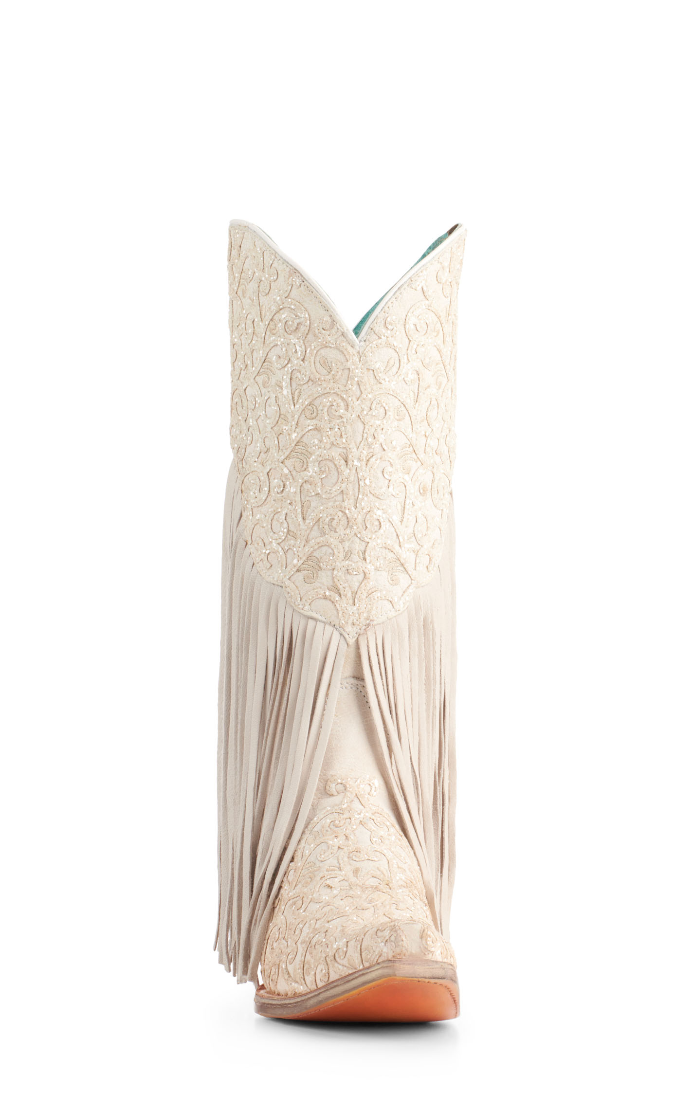 Corral Women's White with Glitter Overlay and Fringe Snip Toe Cowboy Boots - Image 1