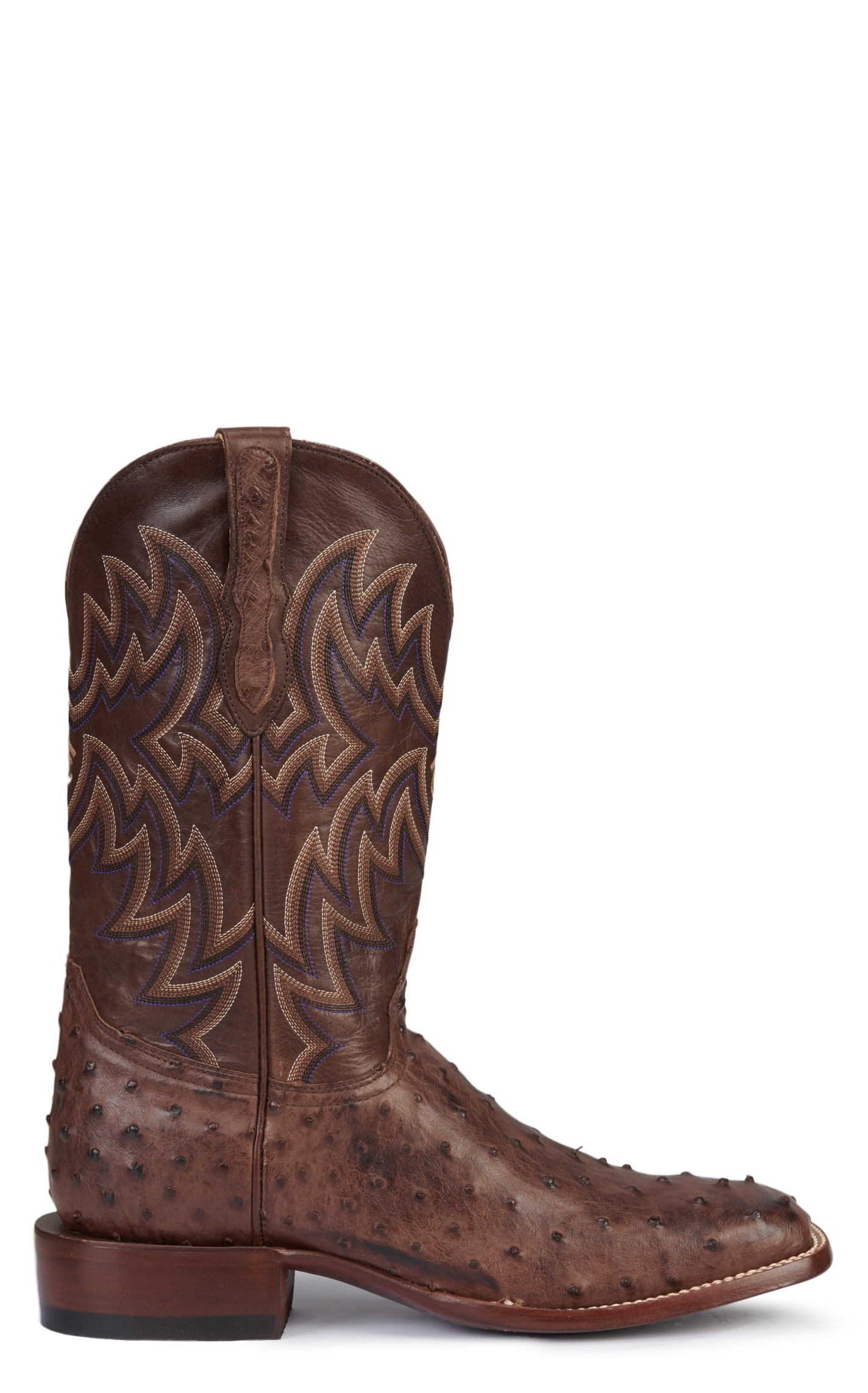 Cavender's Men's Chocolate Brown and Bruchiato Moka Full Quill Ostrich Rafter C Wide Square Toe Exotic Cowboy Boots - Image 1