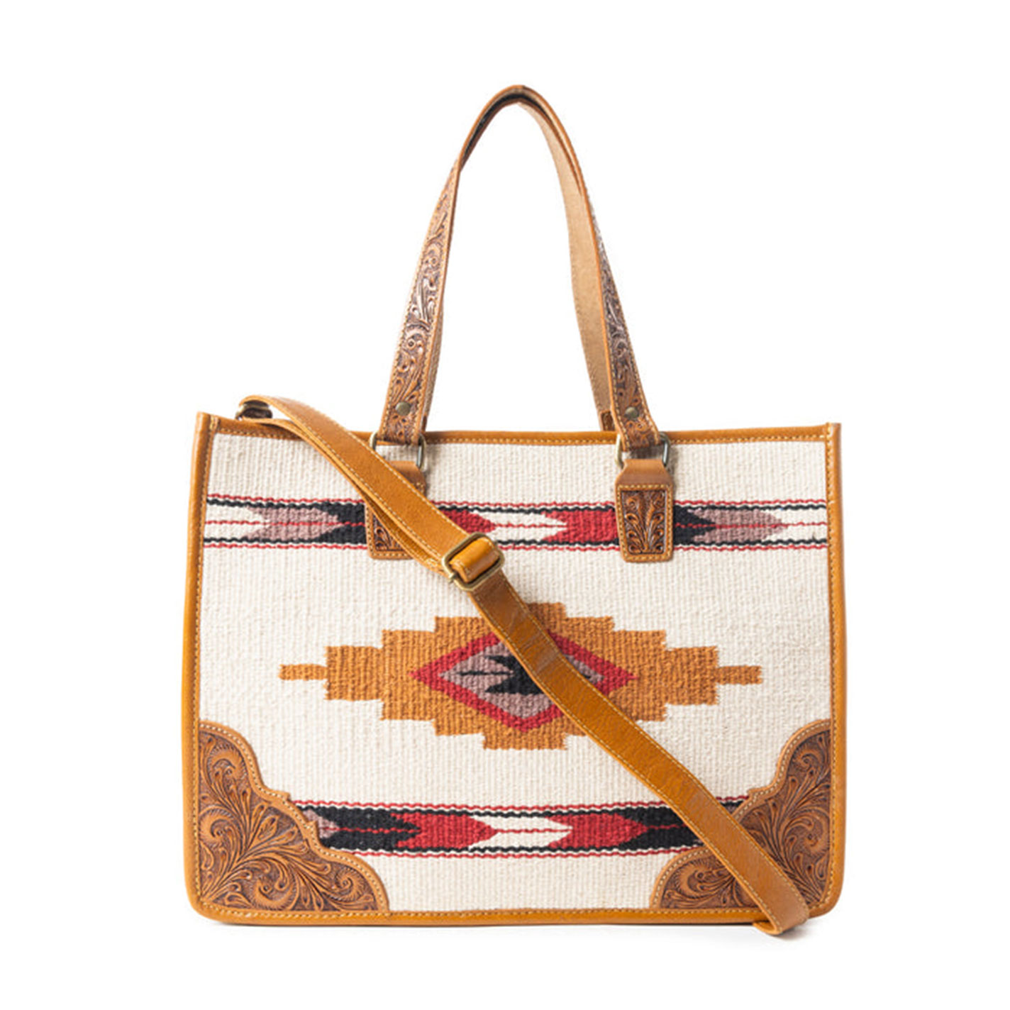Myra Bag Cream Saddle Blanket & Leather Tote - Image 1