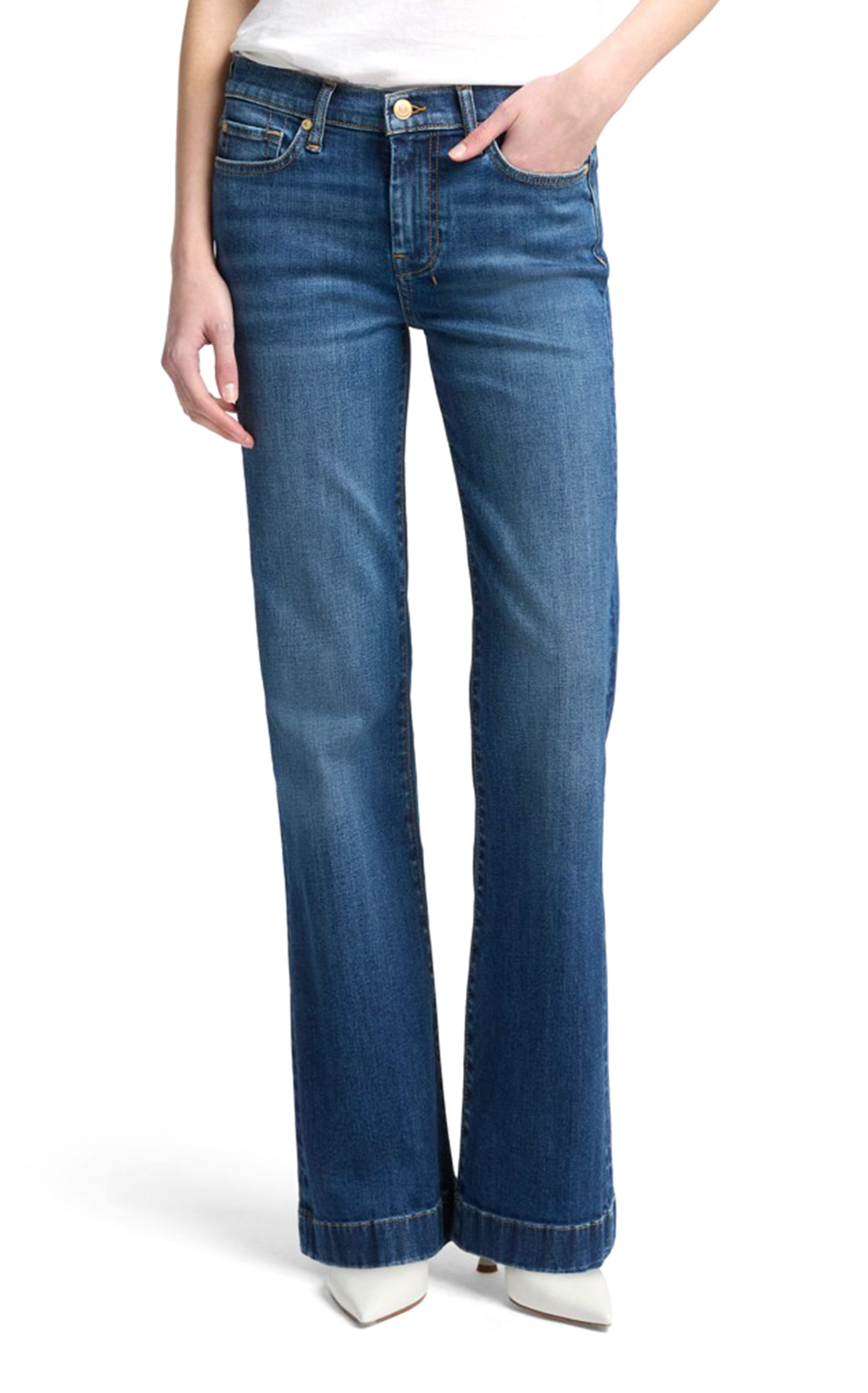 7 For All Mankind Women's DOJO Tailorless Medium Wash Royalty Red White & Blue Pocket Jeans - Image 4