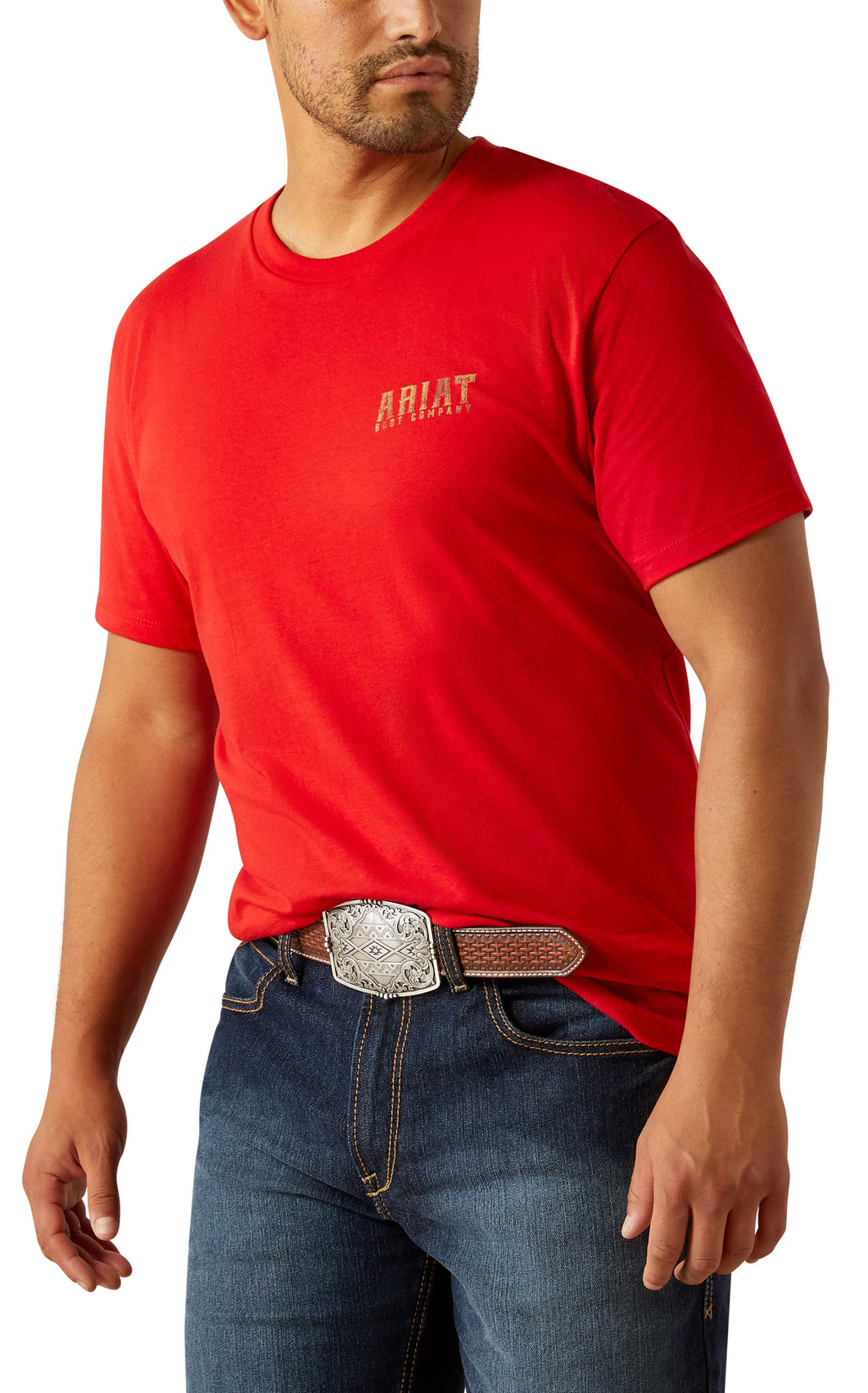Ariat Men's Red Leather Shield Graphic T-Shirt - Image 1