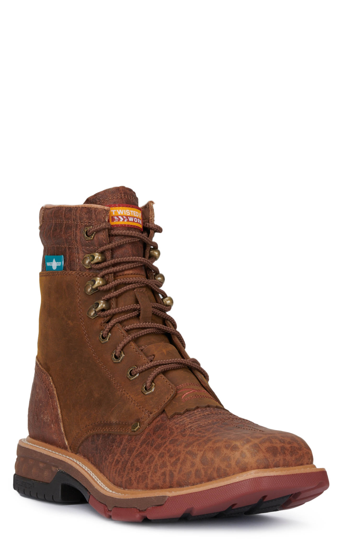 Twisted X Men's Cognac CellStretch Waterproof Lace Up Wide Square Toe Work Boots - Image 1