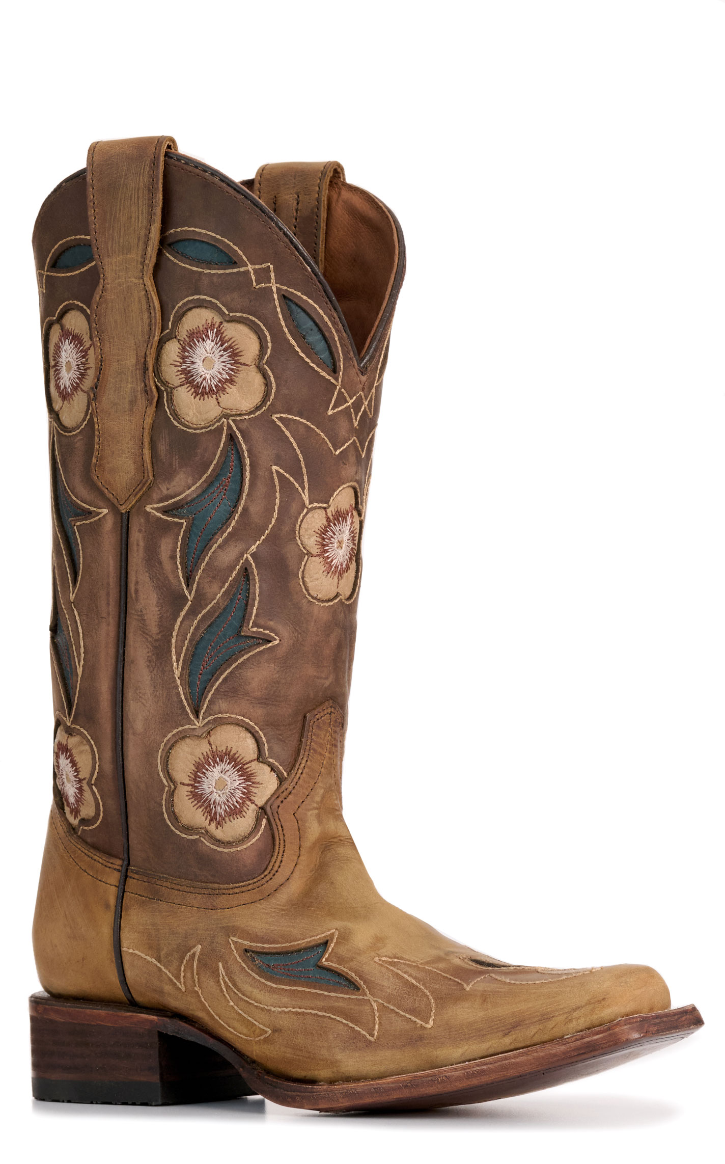 Circle G by Corral Women's Sand with Floral Inlays Square Toe Cowboy Boots - Image 1