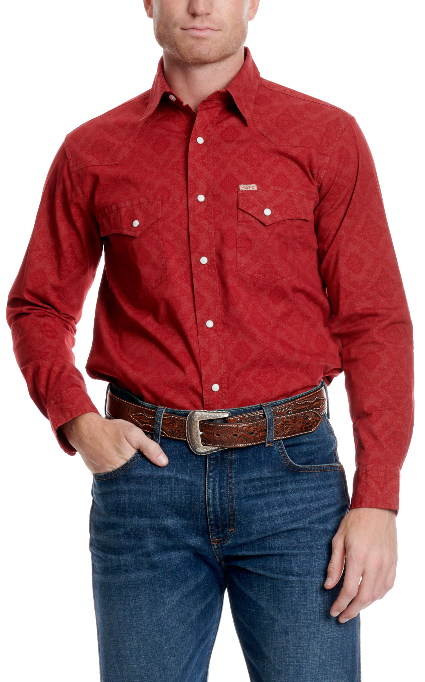 Rafter C Men's ProFlex45 Red Paisley Bandana Print Western Shirt - Image 1
