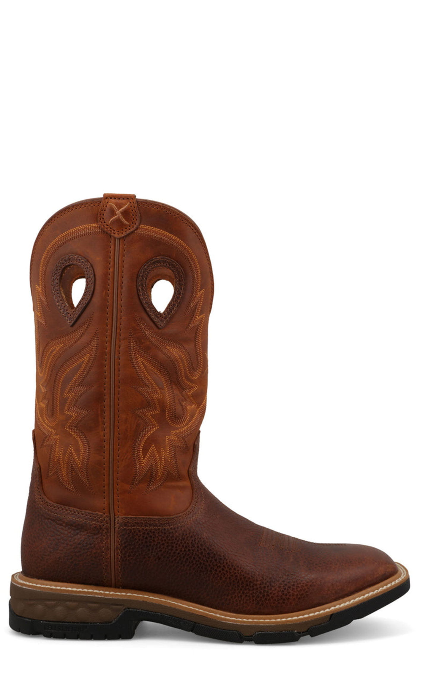 Twisted X Men’s Ginger and Rust CellStretch Leather Wide Square Toe Work Boots - Image 1