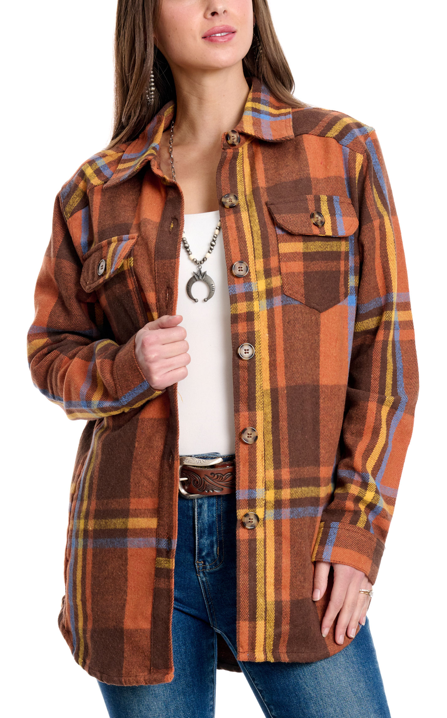 Dictionary Women's Cinnamon Autumn Plaid Flannel Shacket - Image 1