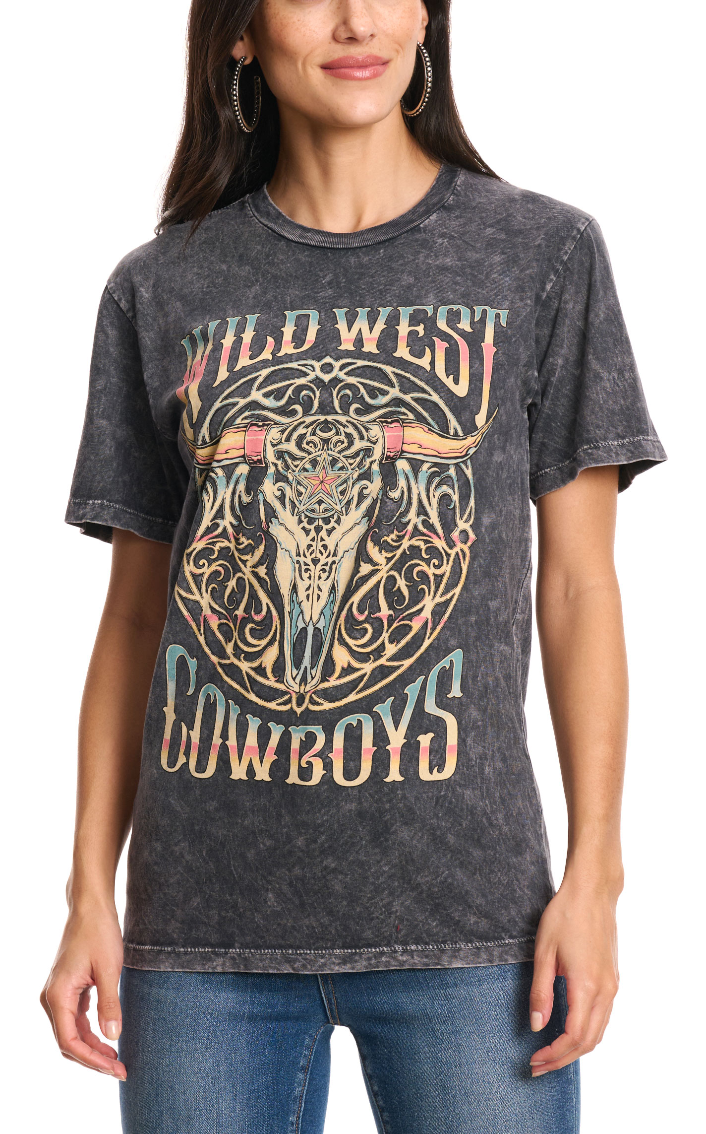 Lotus Fashion Women's Black Wild West Graphic T-Shirt - Image 2