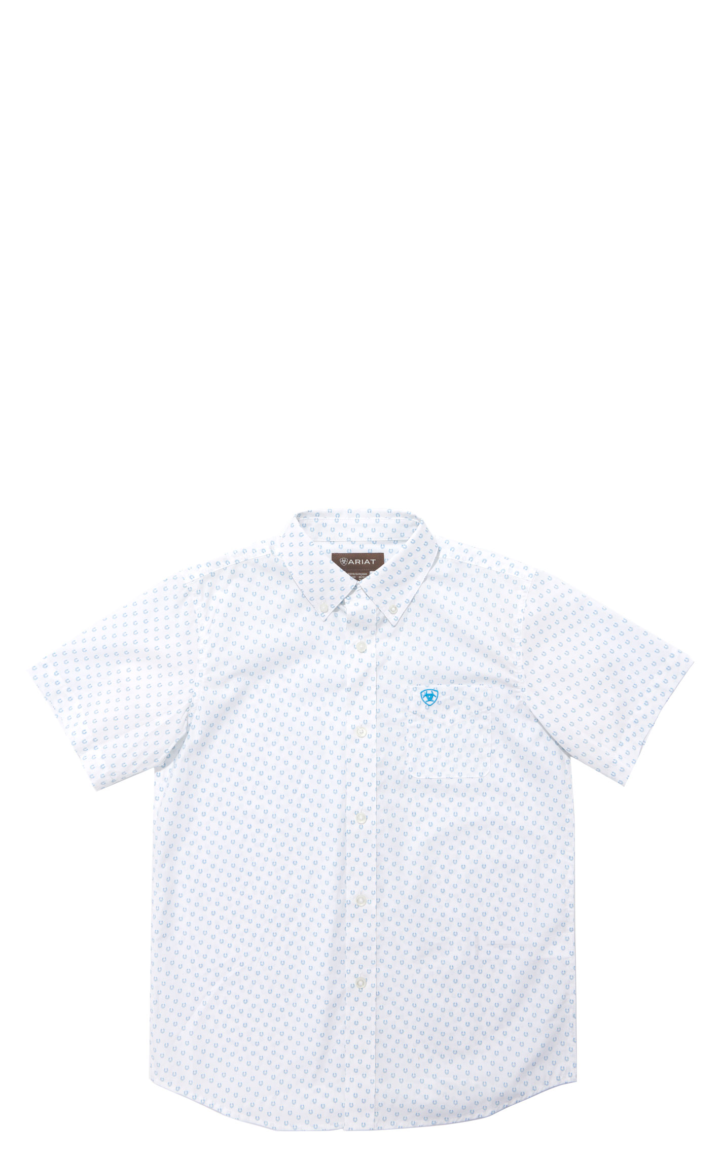 Ariat Boy's White & Blue Horseshoe Print Shirt - Image 1