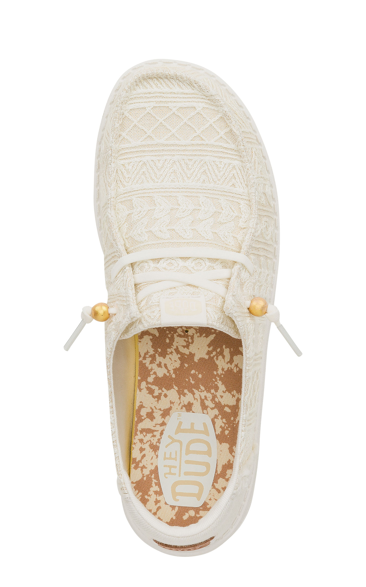 Hey Dude Women's Wendy White & Gold Crochet Lace Moc Toe Casual Shoes - Image 1