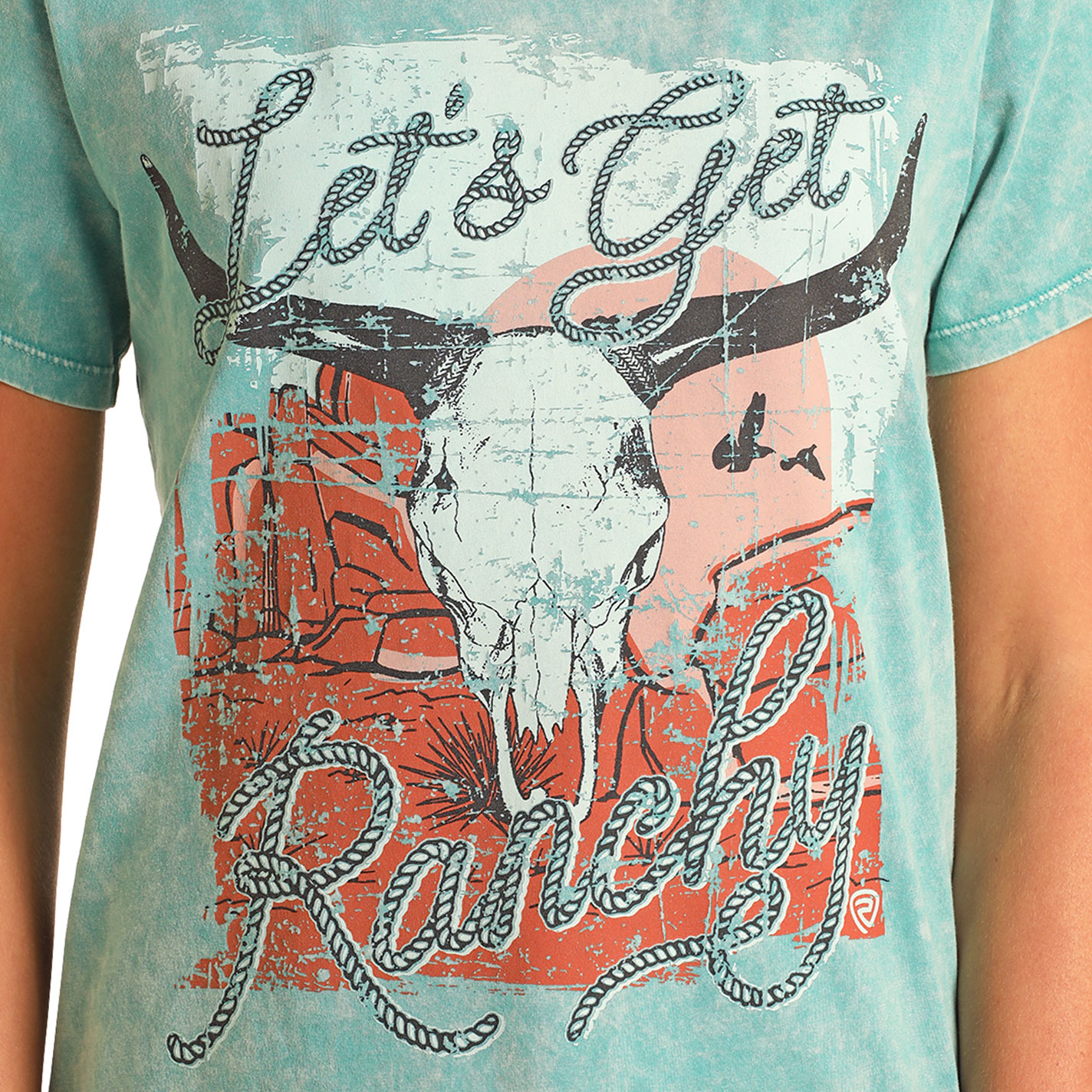 Rock & Roll Denim Women's Sea Green Ranchy Graphic T-Shirt - Image 1