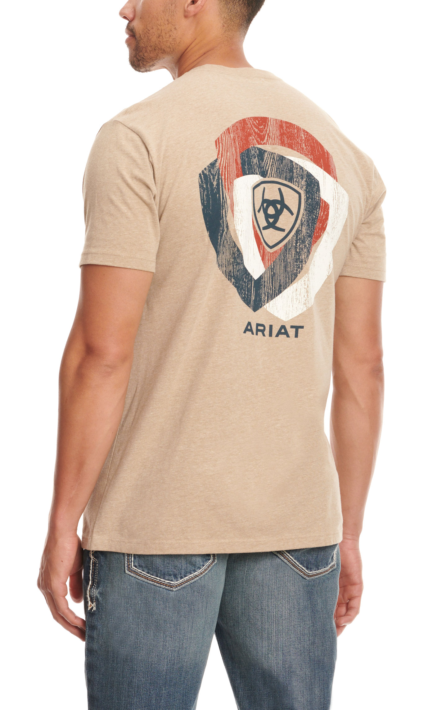 Ariat Men's Brown Sugar Oatmeal & Wooden Shield Logo Graphic Short Sleeve T-Shirt - Image 1