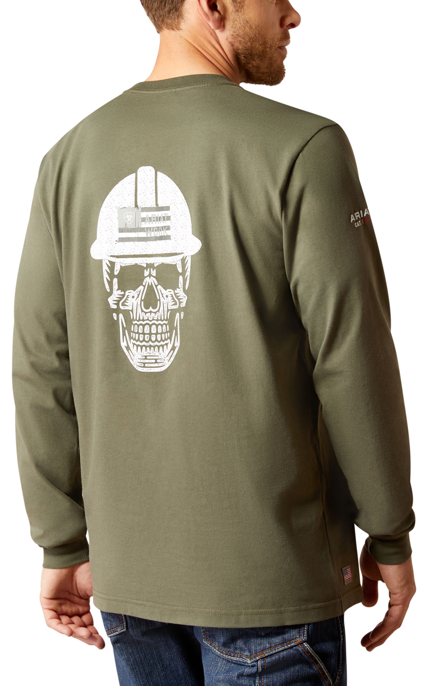 Ariat Men's FR Olive Roughneck Skull Logo Work T-Shirt - Image 1