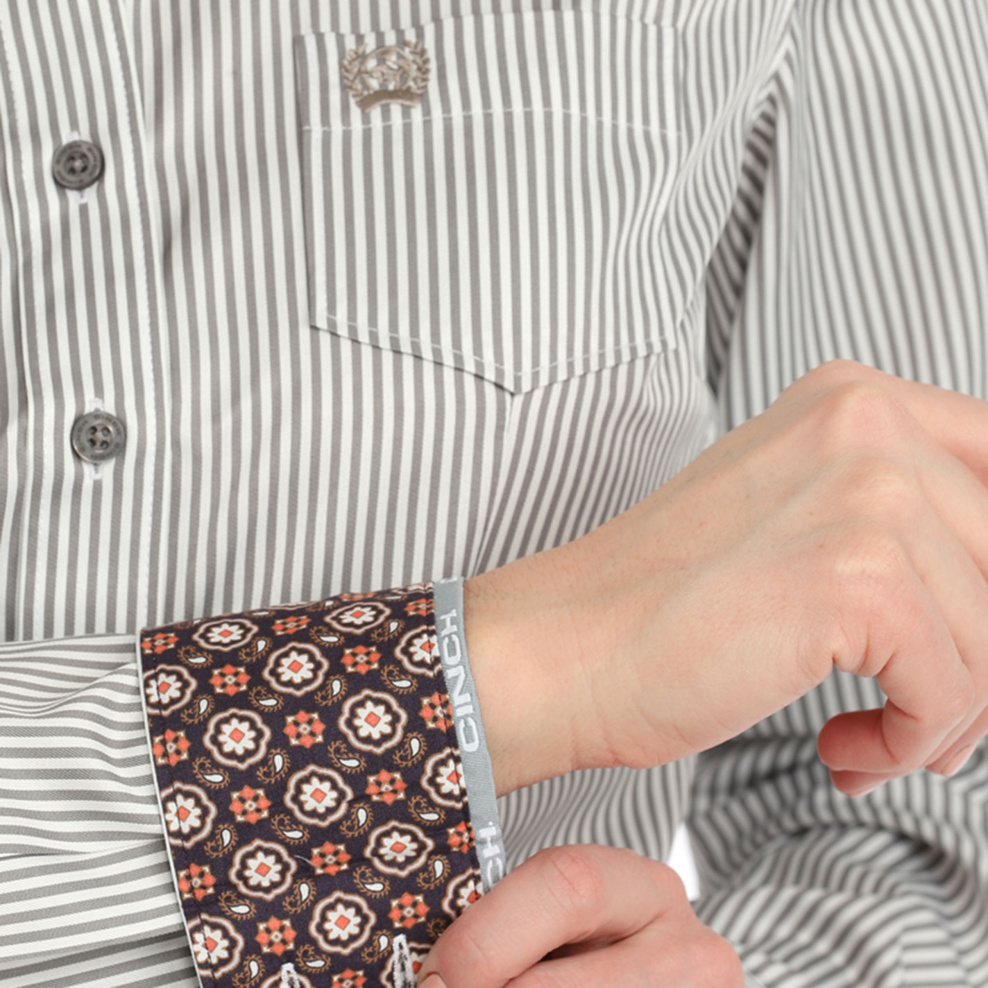 Cinch Women's Gray & White Striped Western Shirt - Image 1