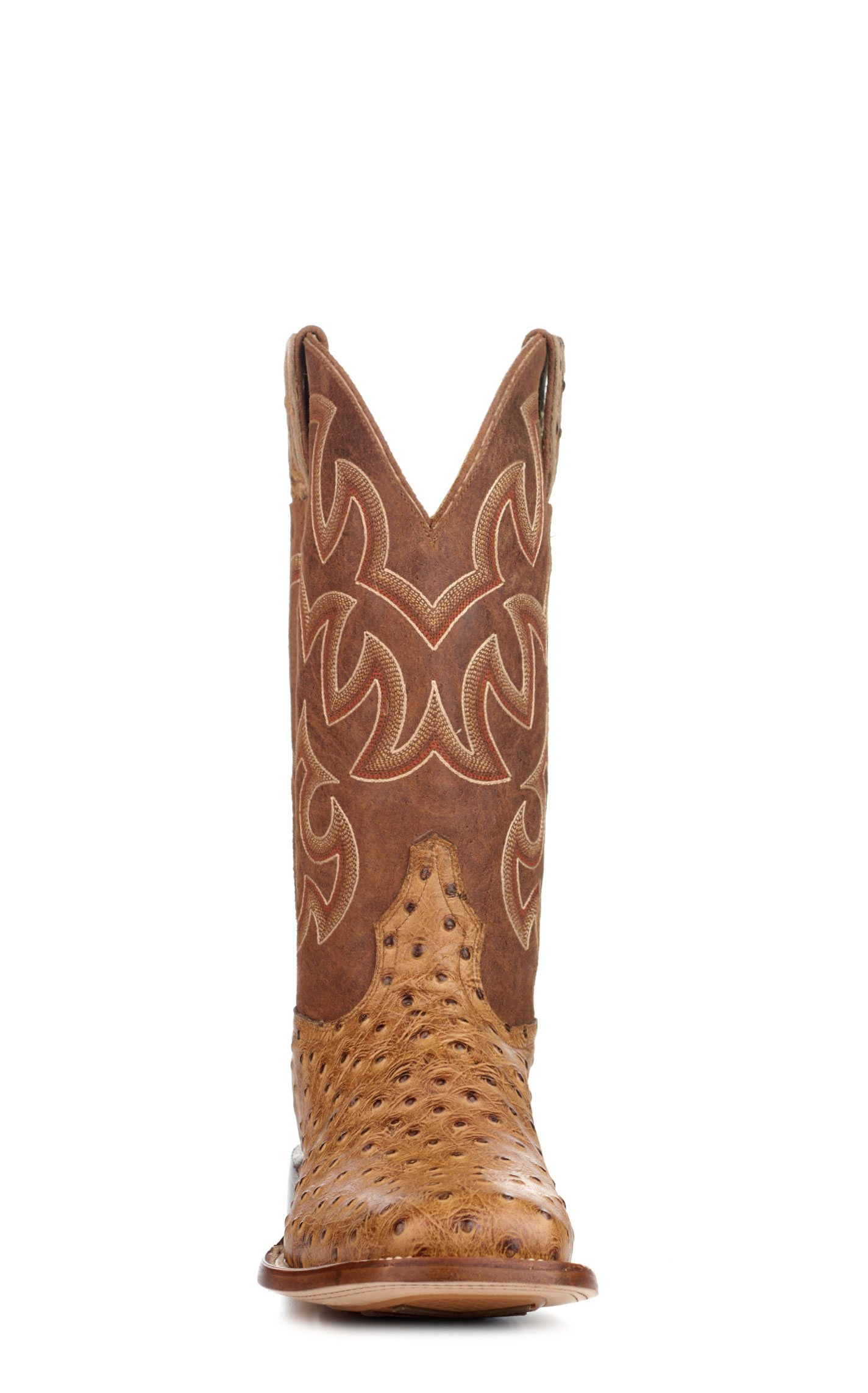 Cavender's Men's Endurance Brown and Camel Ostrich Print Wide Square Toe Cowboy Boots - Image 1