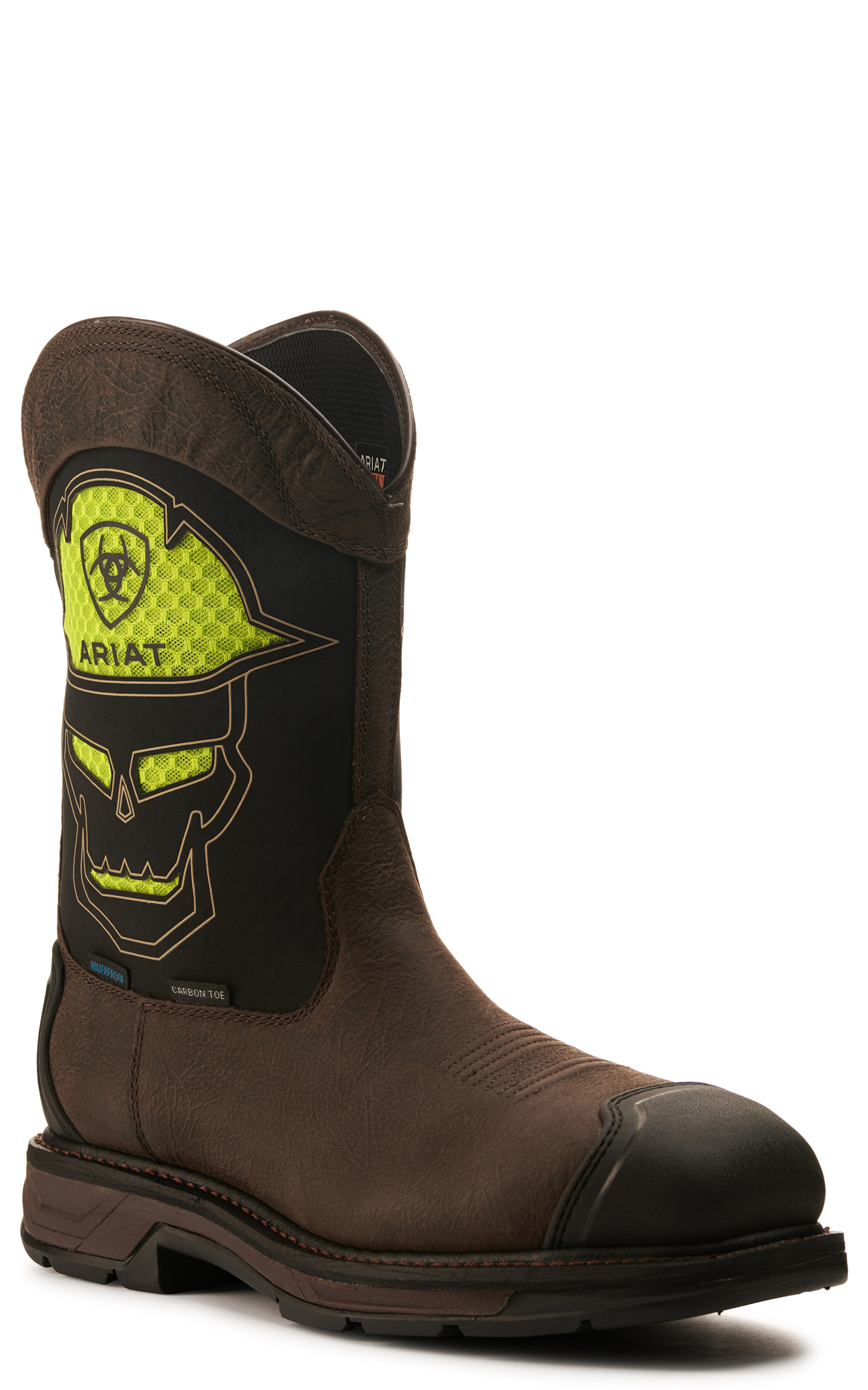 Ariat Men's WorkHog XT Coffee Brown and Black with Green Skull VentTEK Waterproof Bold Carbon Toe Work Boot - Image 1