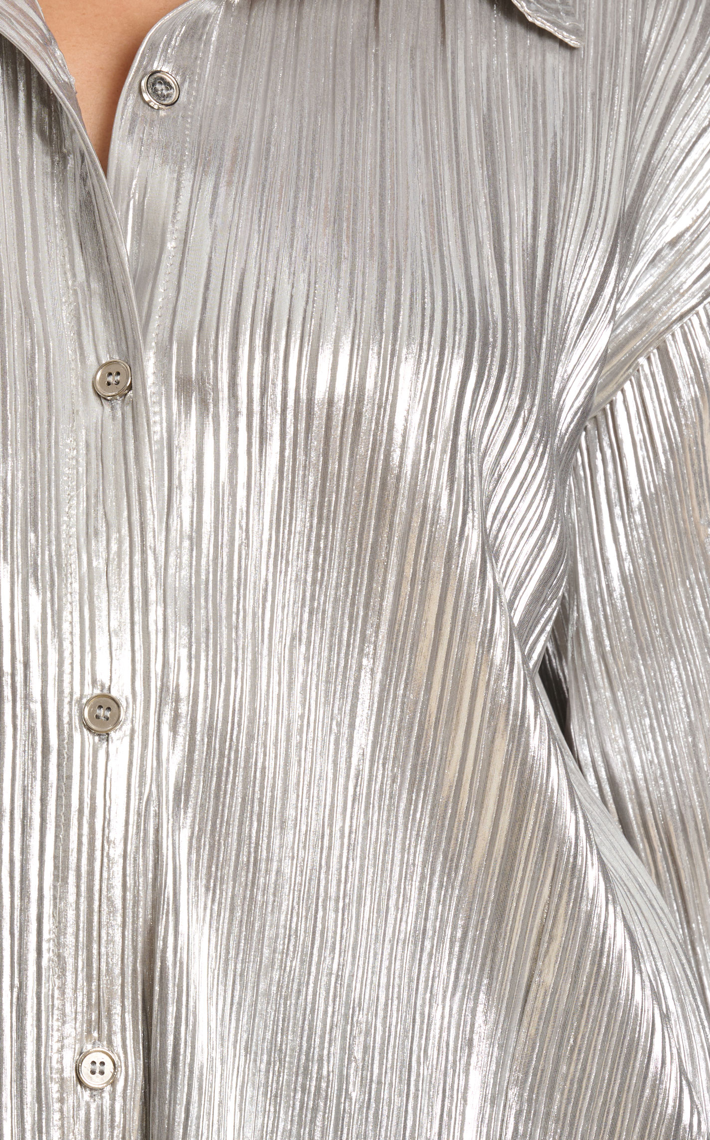 Blue B Women's Shiny Silver Pleated Top - Image 1