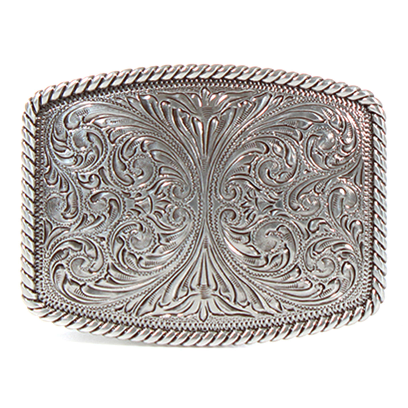 Nocona Men's Silver Rectangle Scrolls Rope-Lined Edge Belt Buckle - Image 1