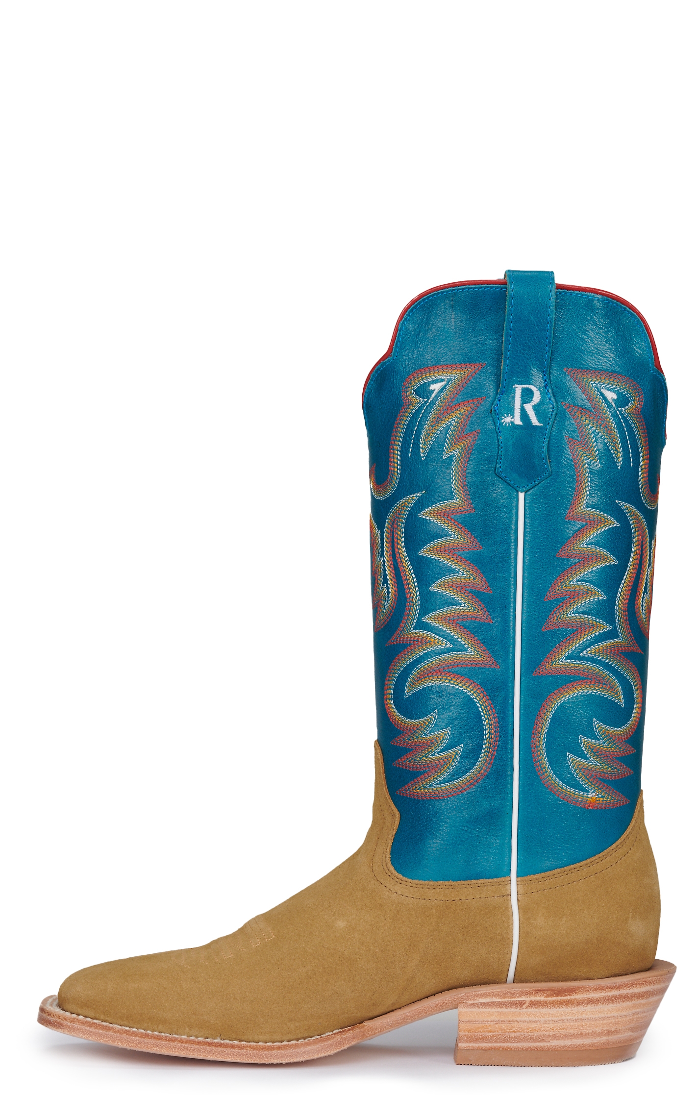 R Watson Marine Blue and Sand Roughout Wide Square Toe Cowboy Boots - Image 1