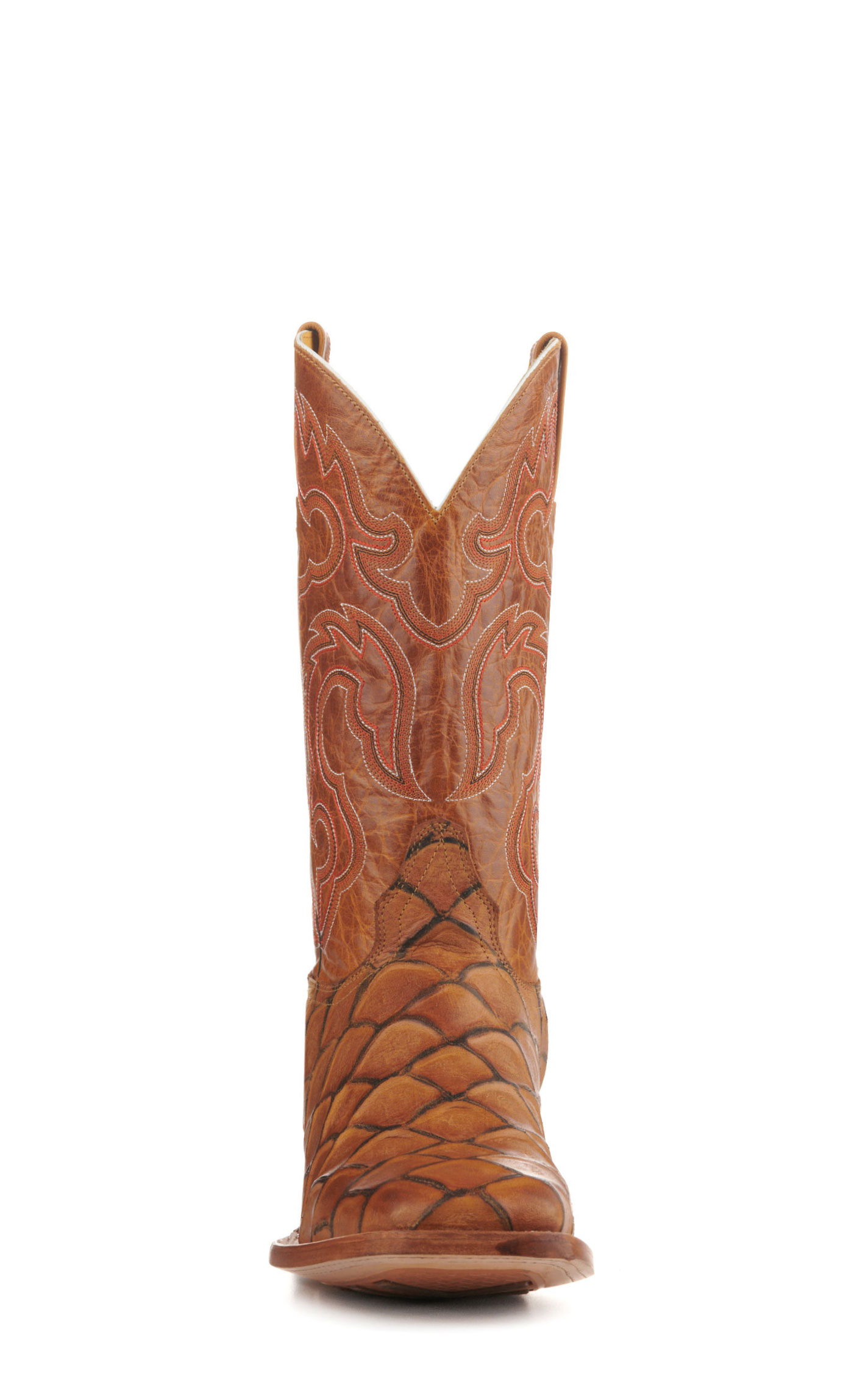 Cavender's Men's Endurance Rustic Tan Pirarucu Print Square Toe Cowboy Boots - Image 1