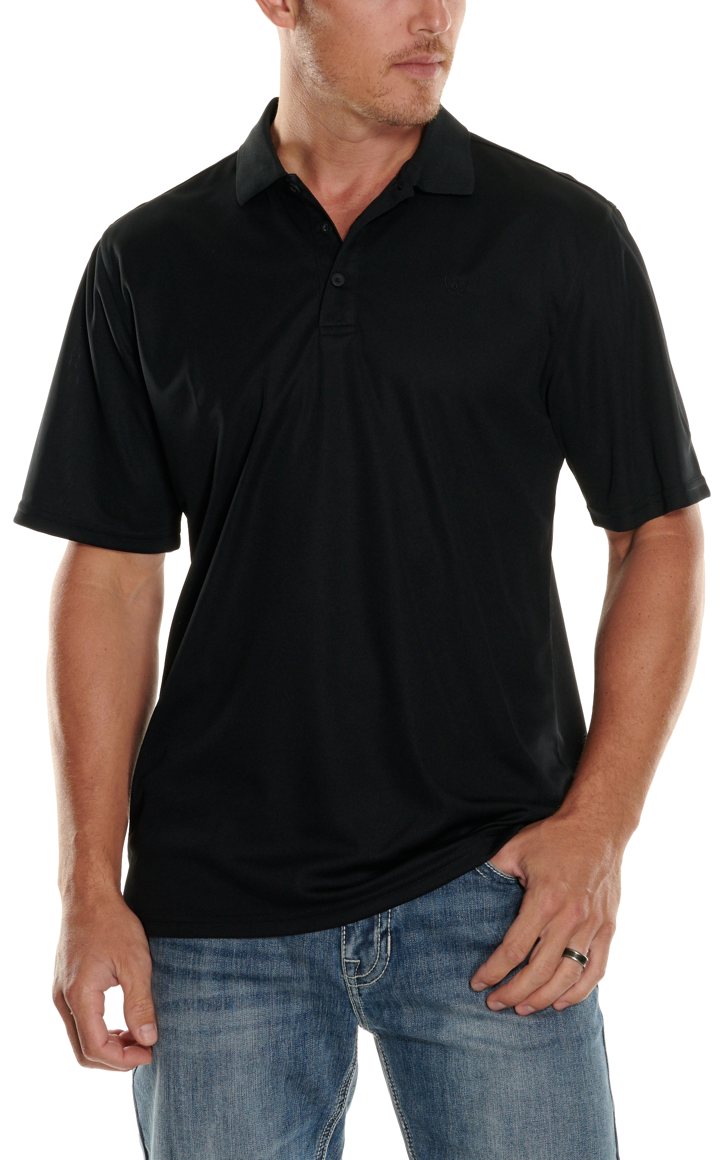 Ariat TEK Men's Solid Black Short Sleeve Polo Shirt - Image 1