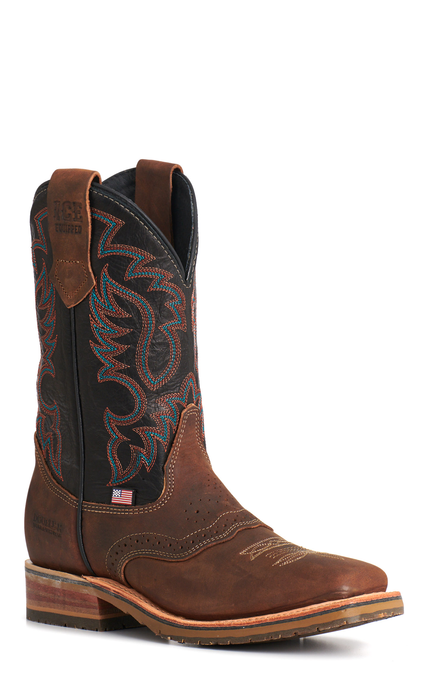 Double H Men's Dark Brown & Black Square Toe Cowboy Boots - Image 1