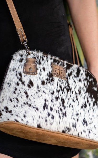 STS Ranchwear Chocolate & Cream Leather Cowhide Weezy Crossbody Bag - Image 1