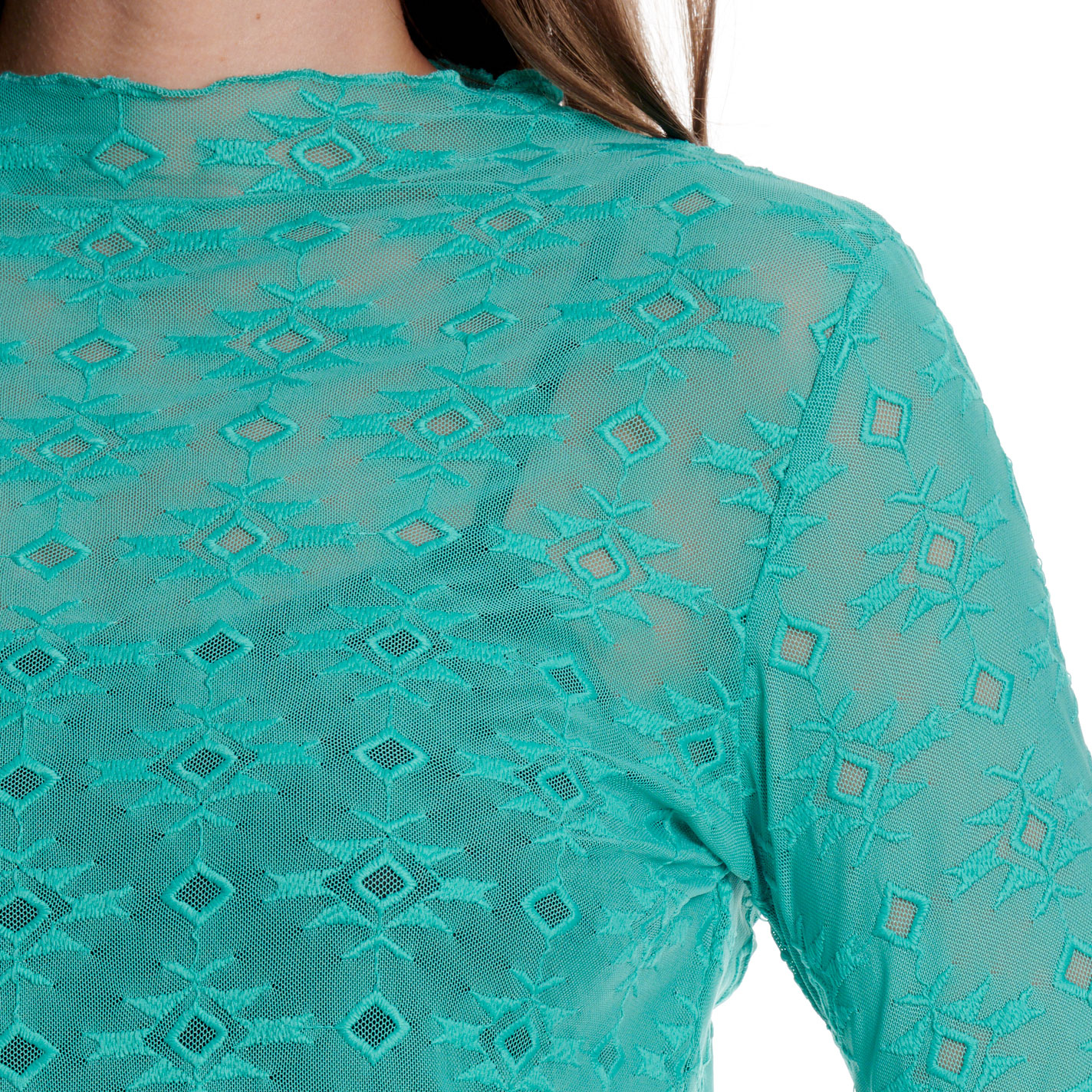 Rockin' C Women's Turquoise Aztec Mesh Top - Image 1