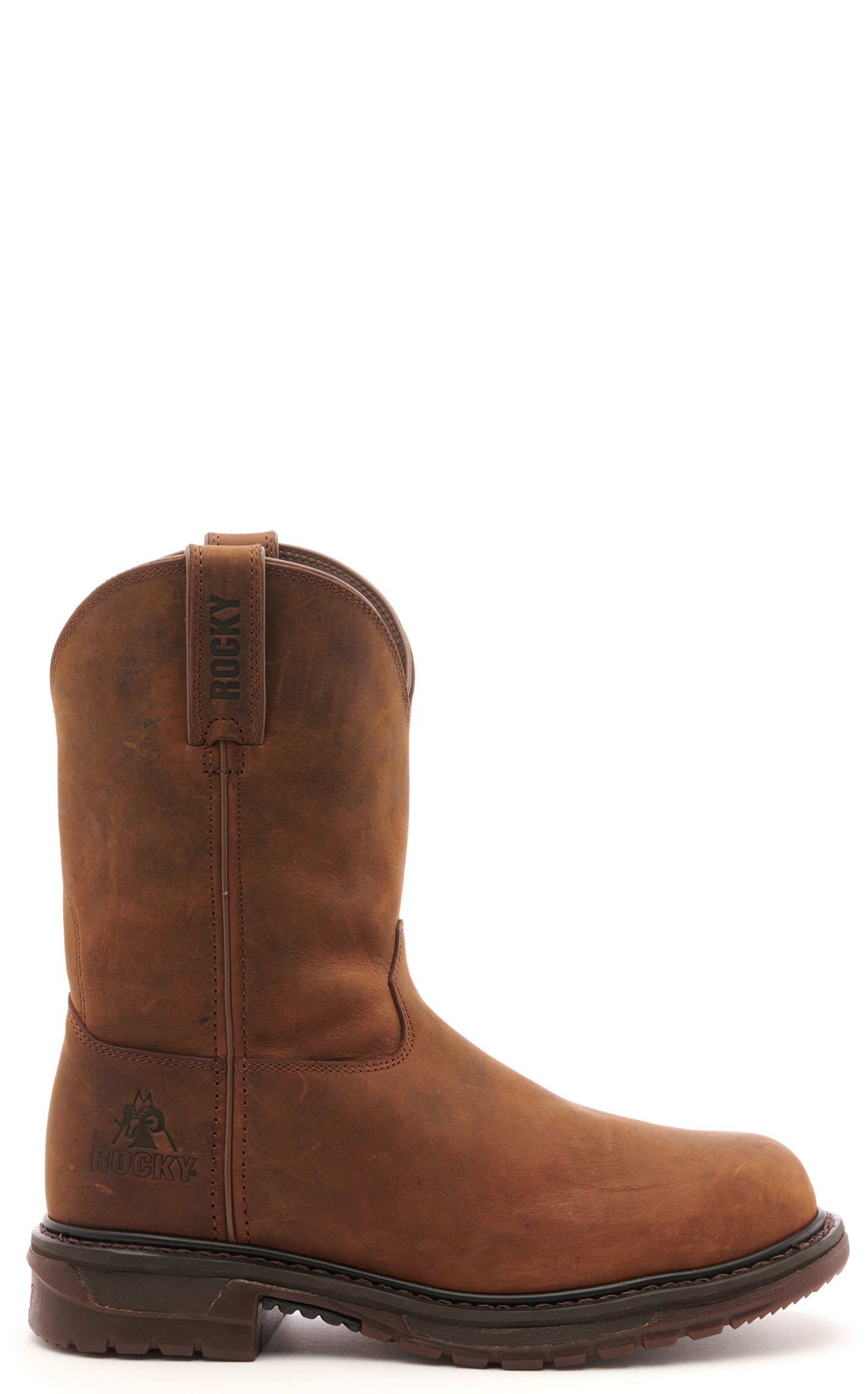 Rocky Men's Original Ride Brown Round Steel Toe Wellington Work Boot - Image 1