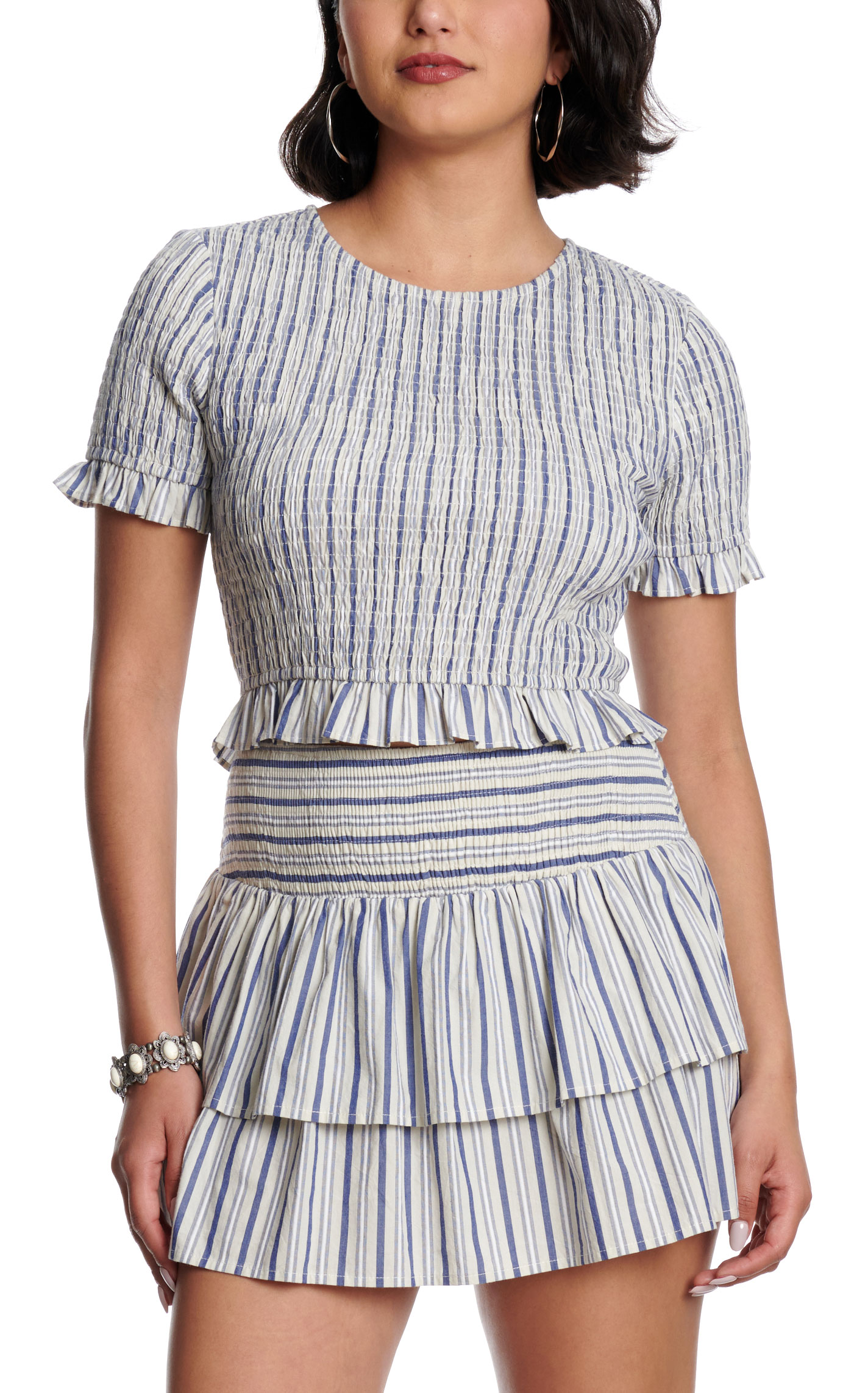 TCEC Women's Blue Stripe Smocked Top - Image 1