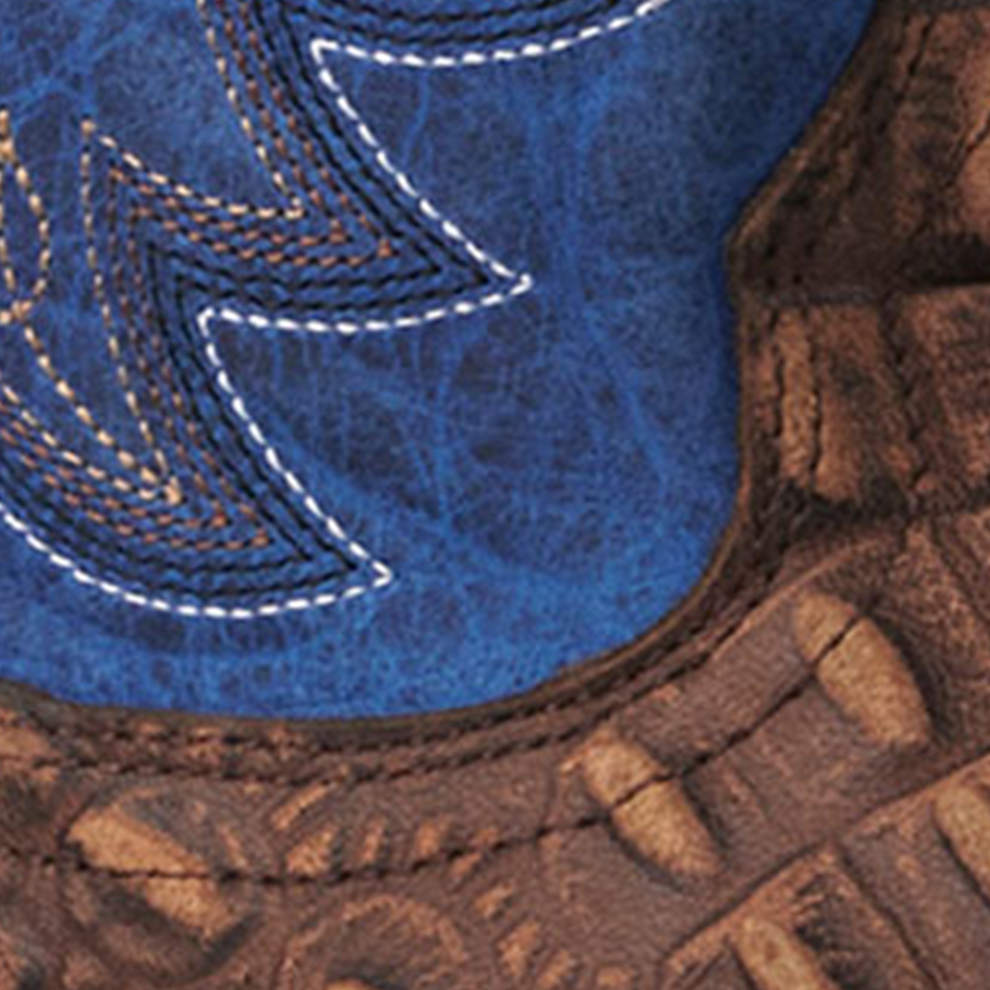 Cavender's Men's Intrepid Rustic Chocolate Caiman Print and Blue Wide Square Toe Cowboy Boots - Image 1
