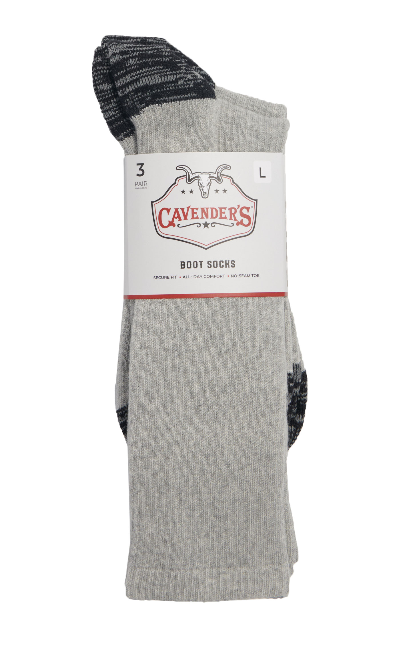 Cavender's Men's Gray 3-Pack Large Cotton Boot Socks  - Image 2