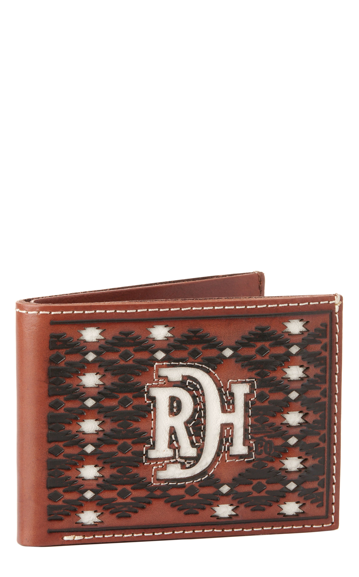 Red Dirt Hat Co. Caramel & White Leather Aztec Bi-Fold Wallet - Image 2