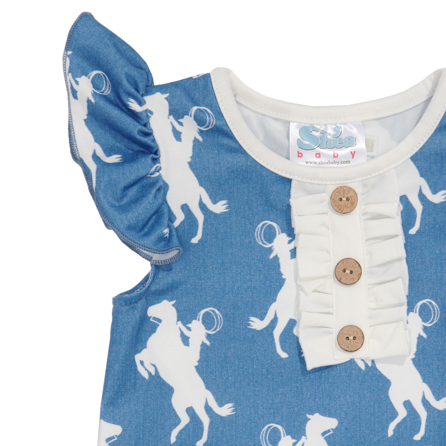 Shea Baby Toddler Girl's Blue & White Bronc Rider Romper - Image 1