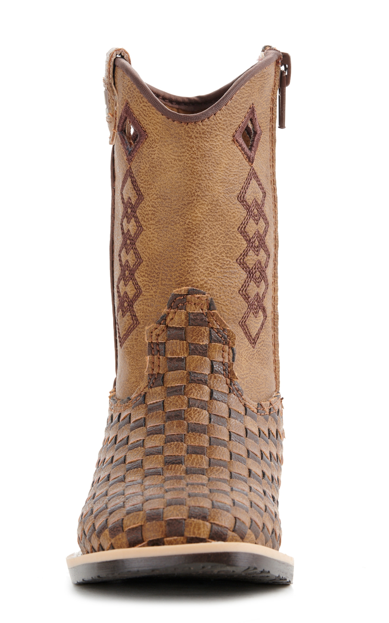 Twister Toddler Brown and Tan Basketweave Wide Square Toe Boots - Image 1