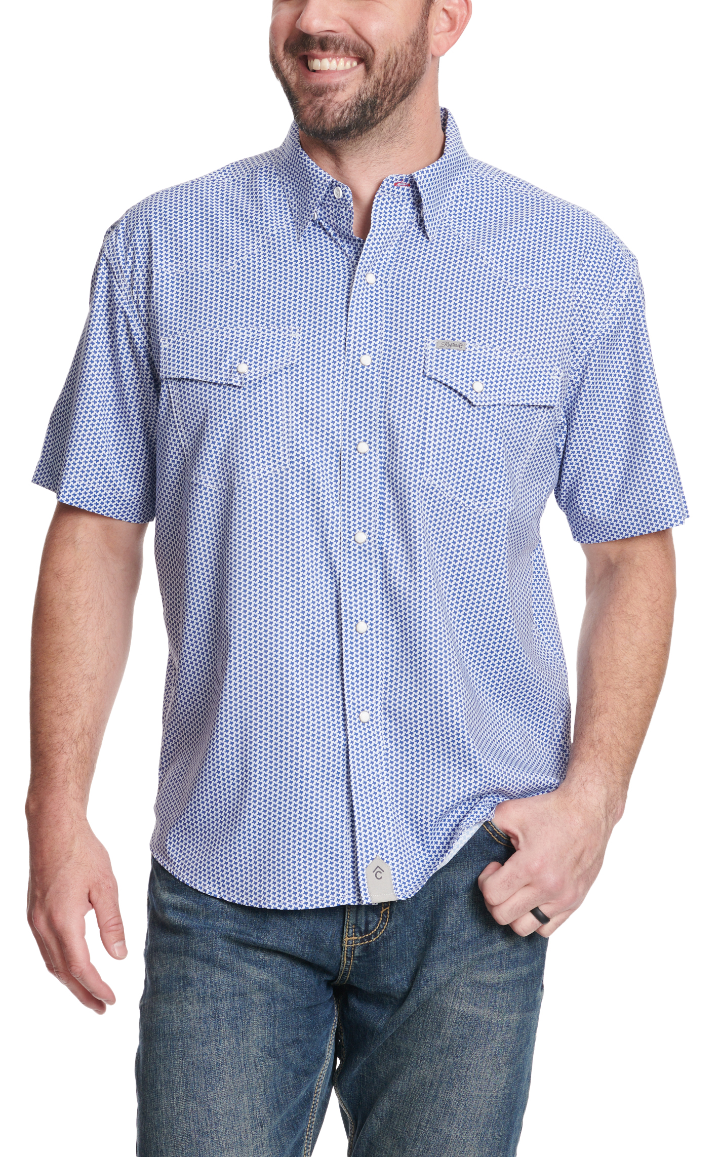 Rafter C Outdoors Men's Royal Blue Texas Print Short Sleeve Fishing Shirt - Image 1