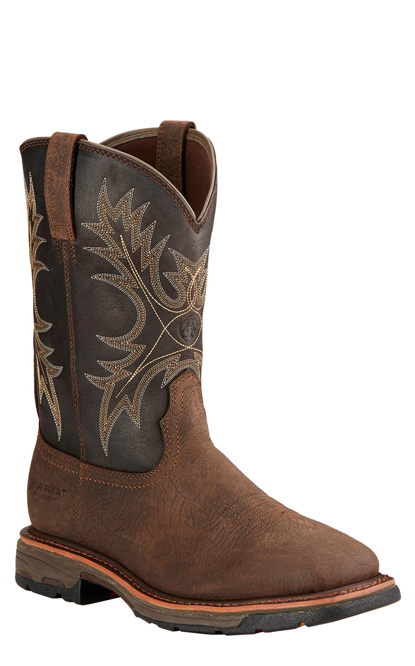 Ariat Men's WorkHog Bruin Brown and Coffee Waterproof Square Toe Work Boots - Image 1