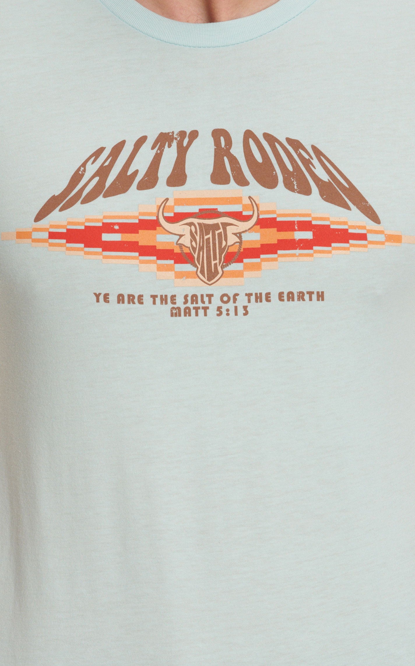 Salty Rodeo Men's Ice Blue Sunset Aztec & Steer Head Logo Short Sleeve T-Shirt - Image 1