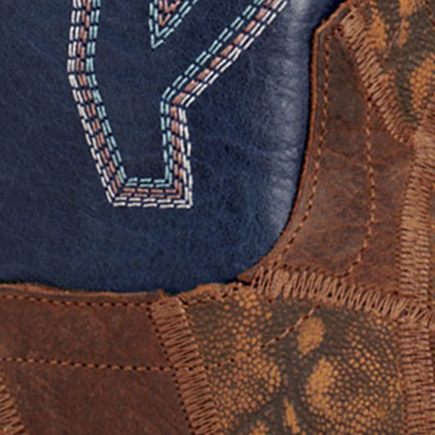 Anderson Bean Men's Horsepower Distressed Cognac Bison & Dark Blue Wide Square Toe Cowboy Boots - Image 1