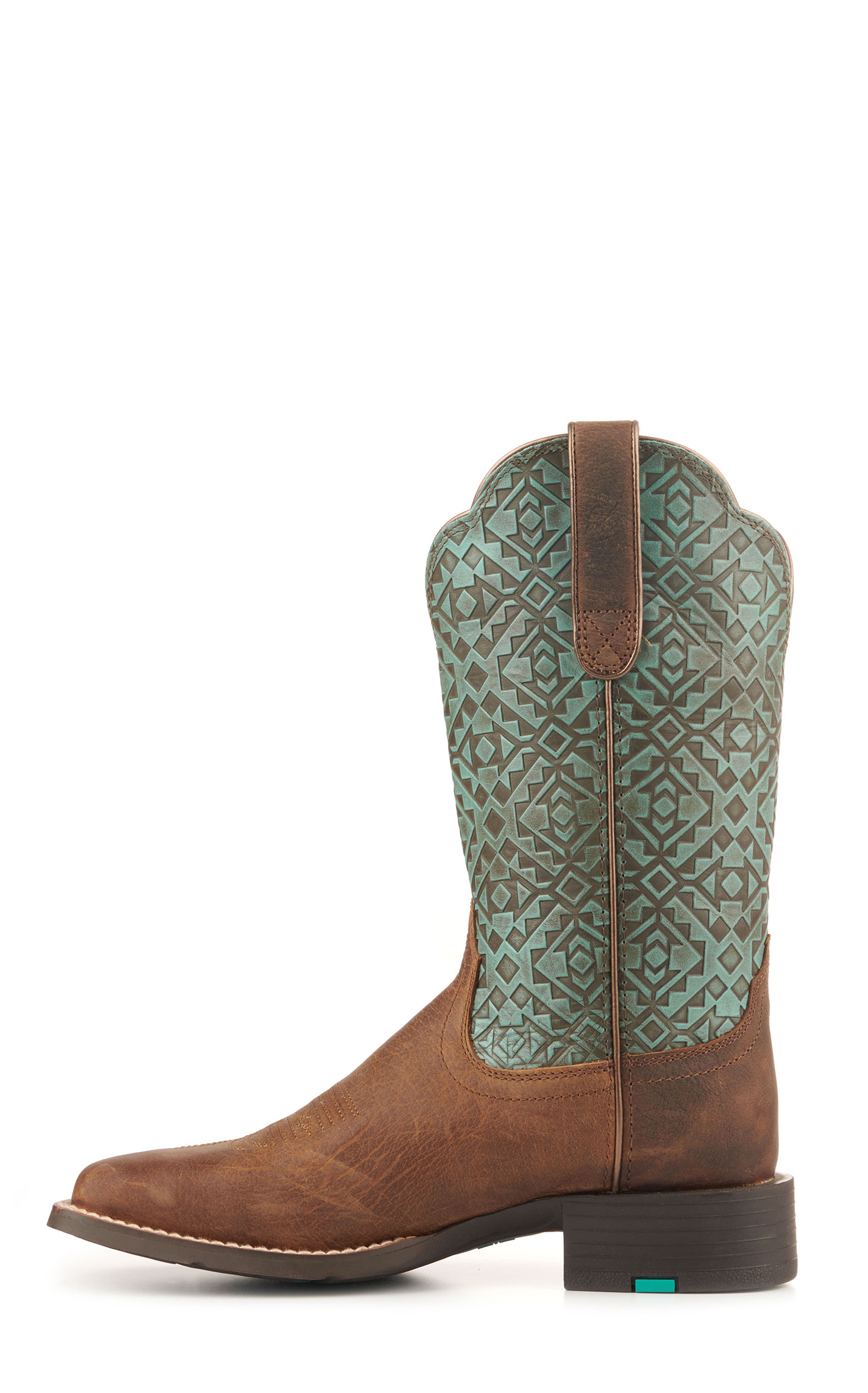 Ariat Women's Round Up Brown and Turquoise Blanket Embossed Wide Square Toe Cowboy Boots - Image 1