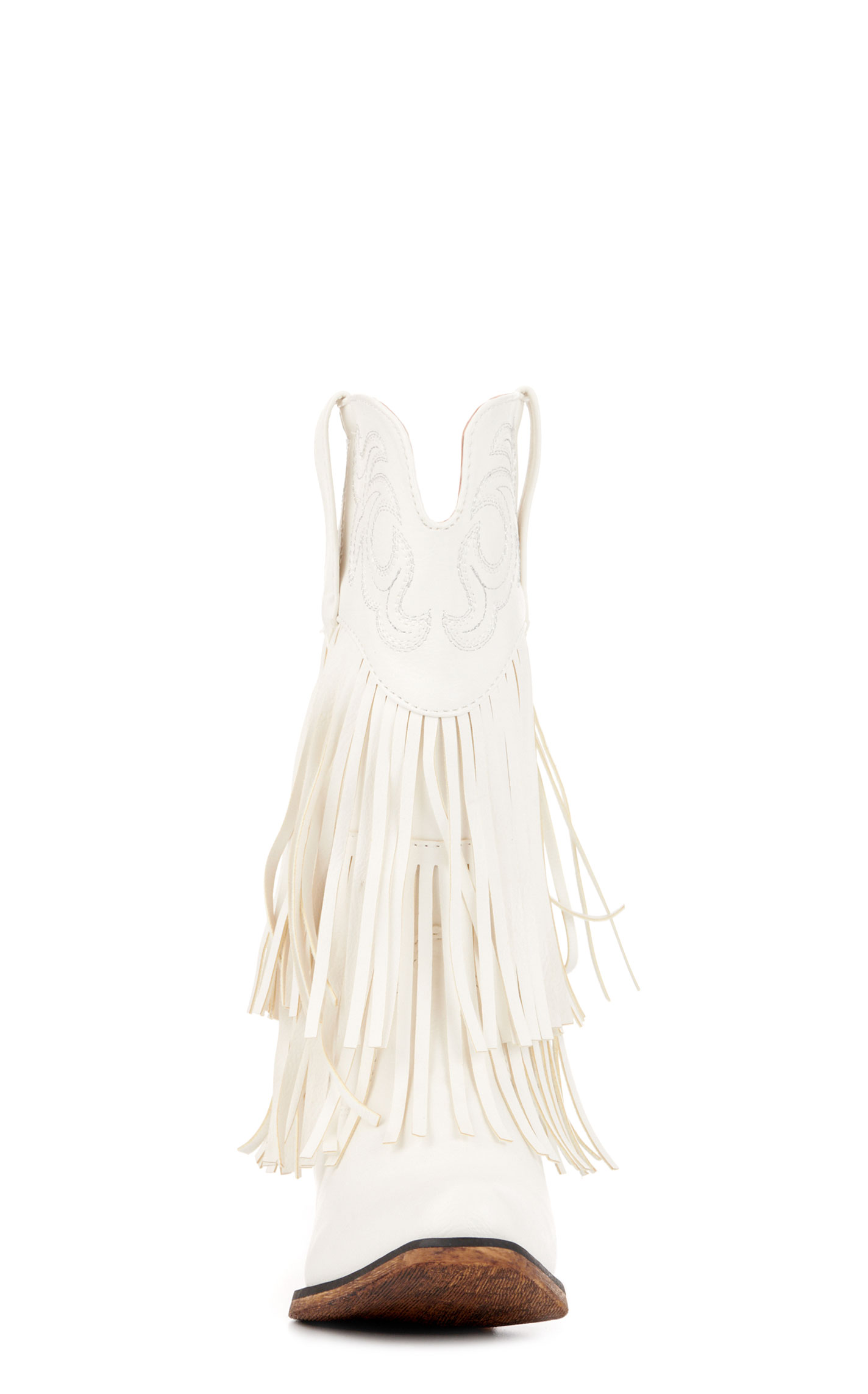 Roper Girls Rickrack White Faux Leather Fringe Snip Toe Cowboy Boots - Image 1