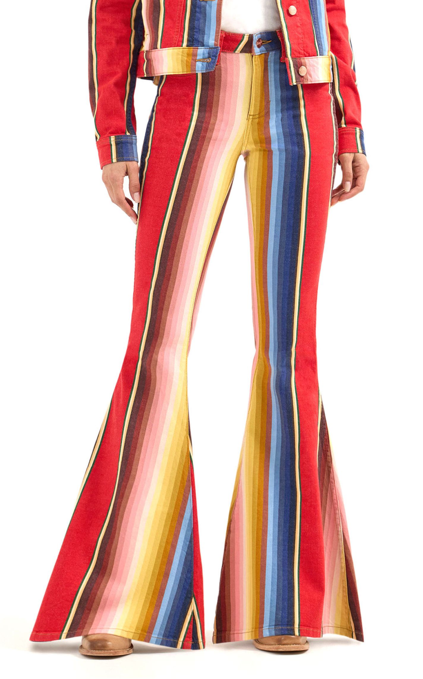 Wrangler X Lainey Wilson Women's Colorful Striped Bell Bottom Jeans - Image 1