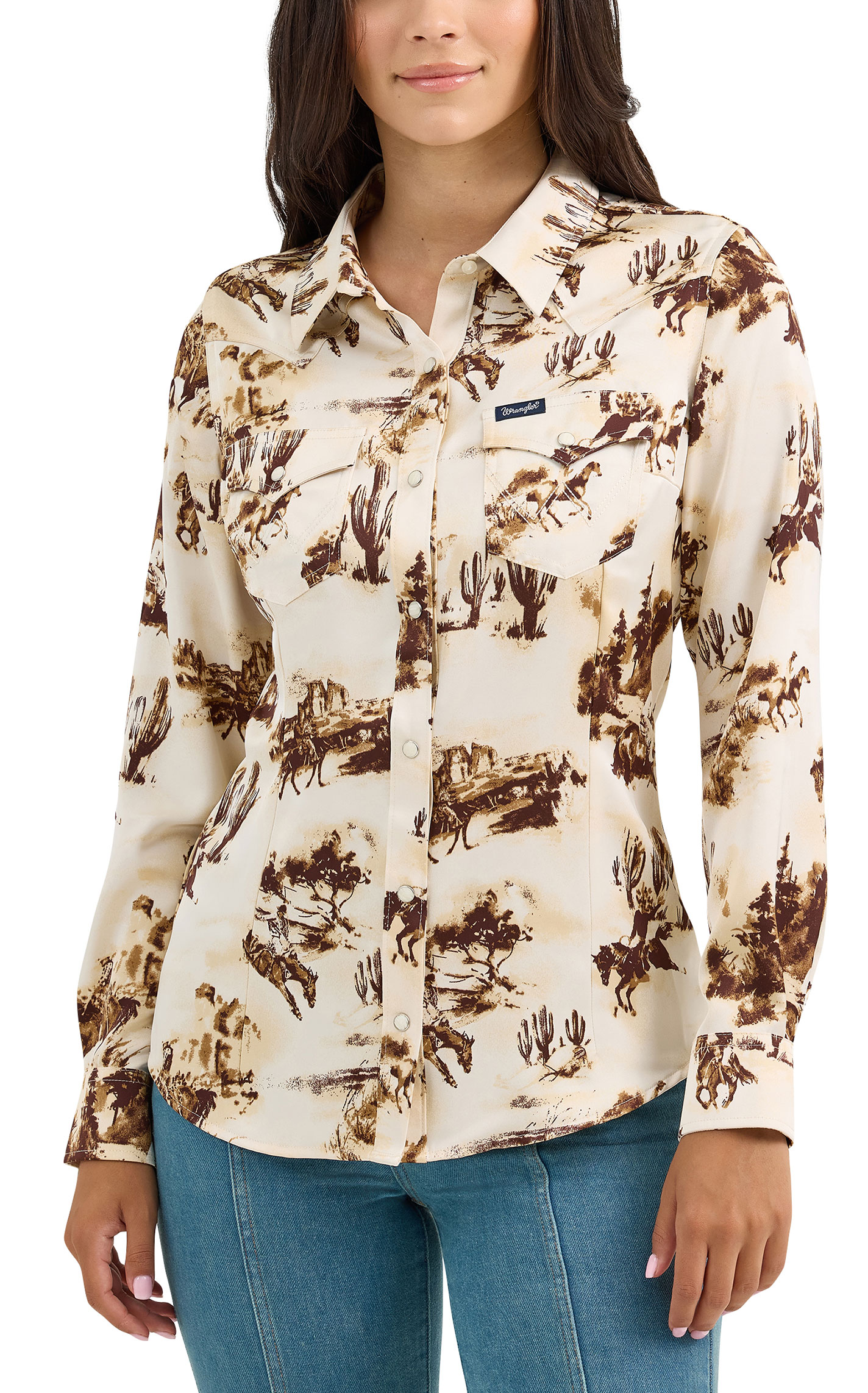 Wrangler Retro Women's Ivory Western Print Western Shirt - Image 1