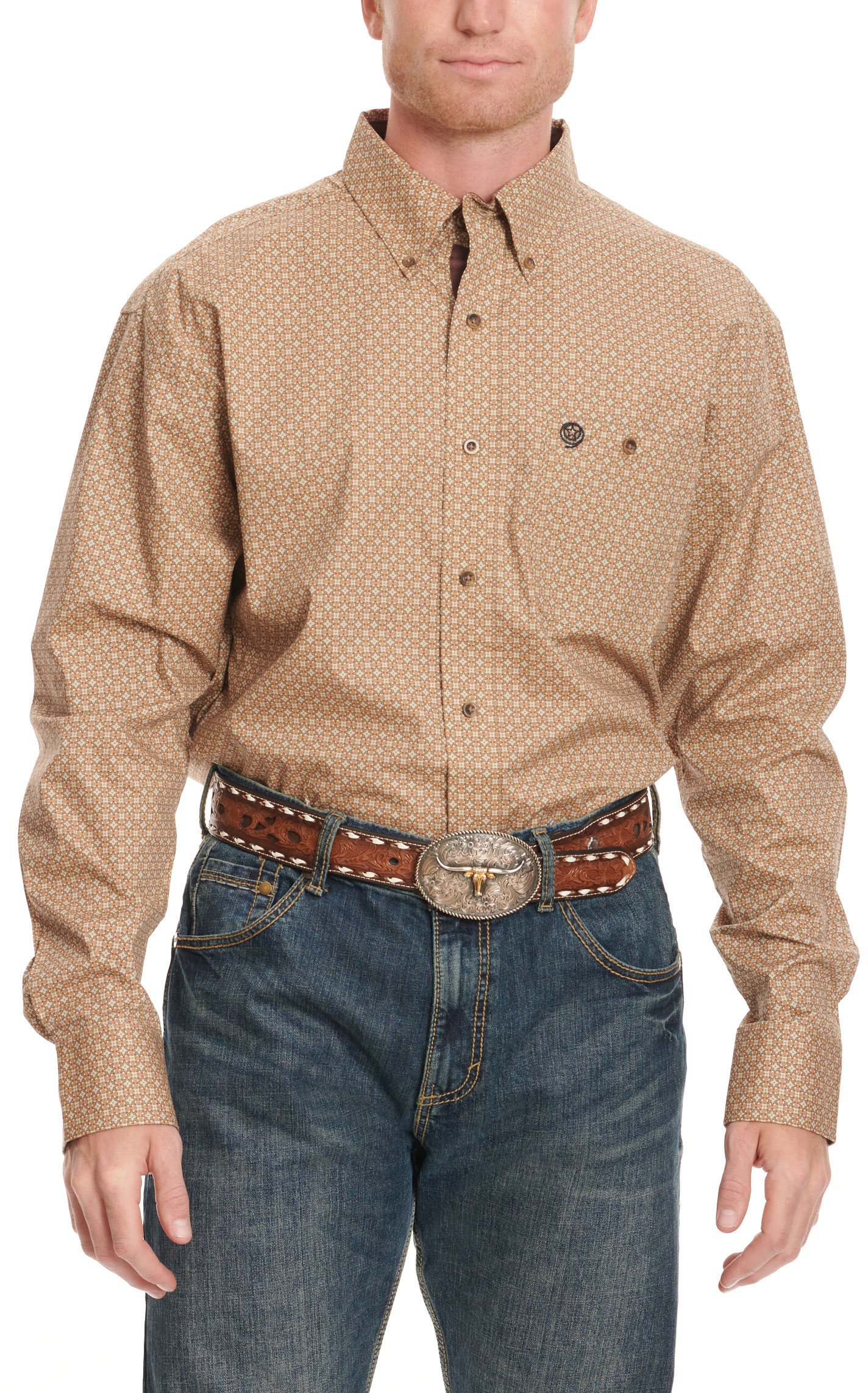 Wrangler Men's George Strait Collection Khaki Geo Print Western Shirt - Image 1