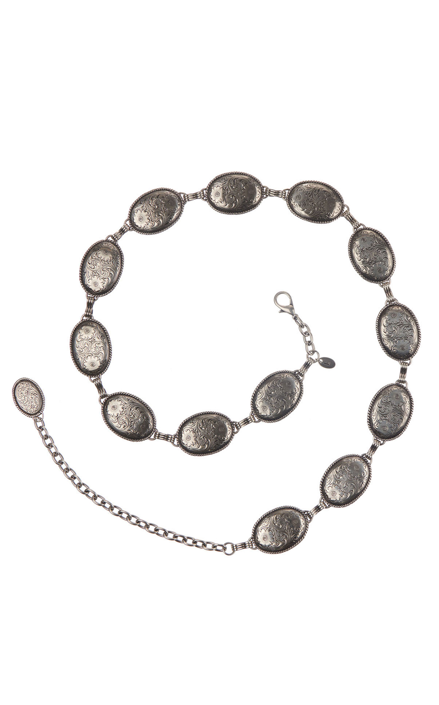 Tony Lama Silver Floral Oval Concho Chain Belt - Image 1