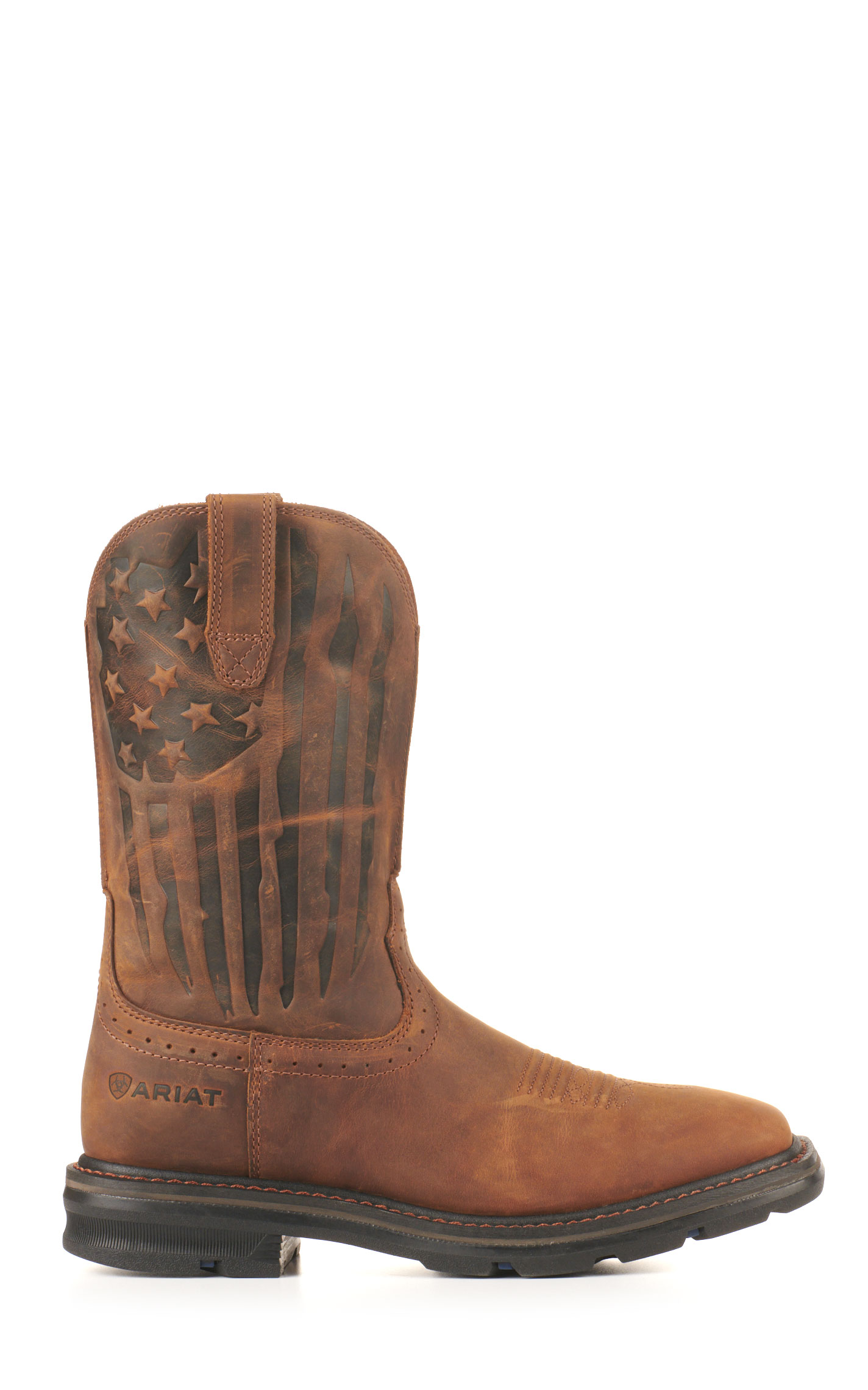 Ariat Men's Sierra Shock Shield Patriot Distressed Brown American Flag Square Steel Toe Work Boots - Image 1